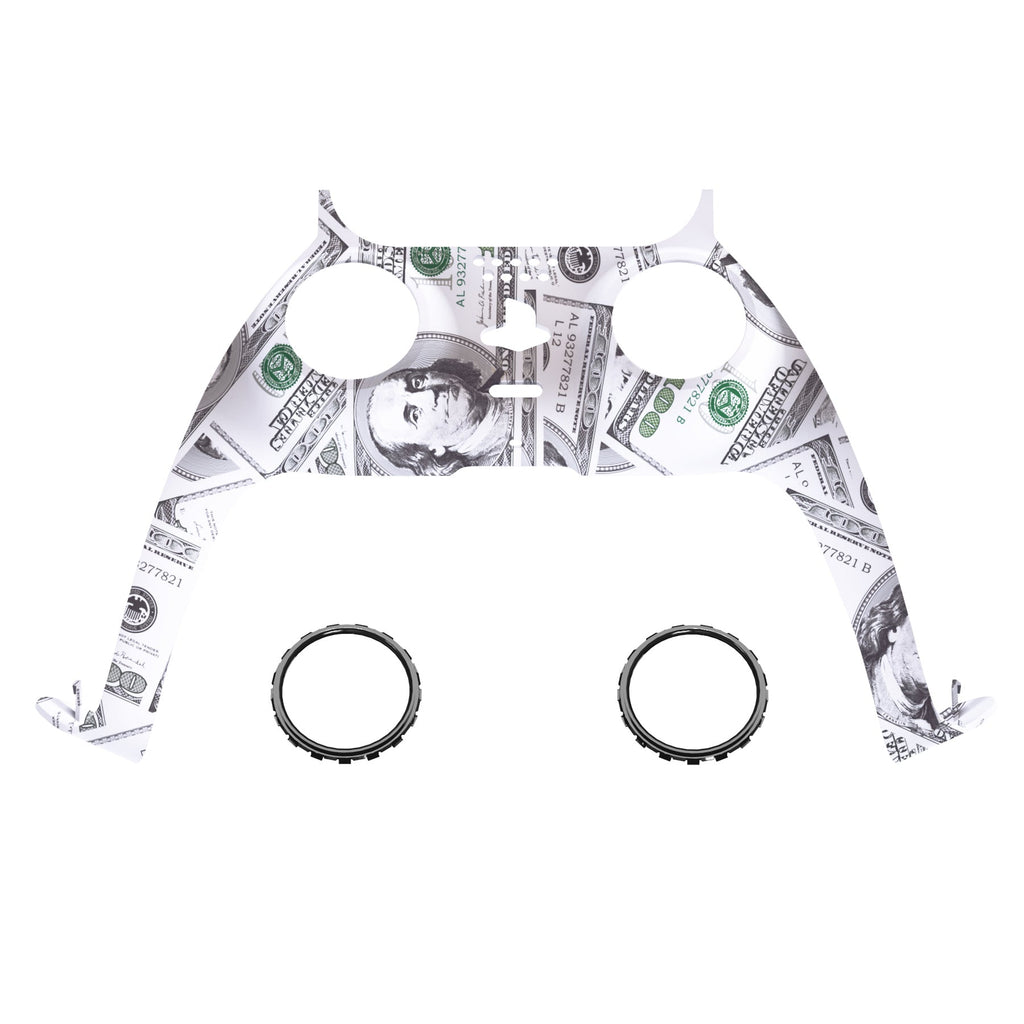 eXtremeRate Replacement Decorative Trim Shell with Accent Rings Compatible with PS5 Controller BDM-010/020/030/040/050 - The $100 Cash Money eXtremeRate