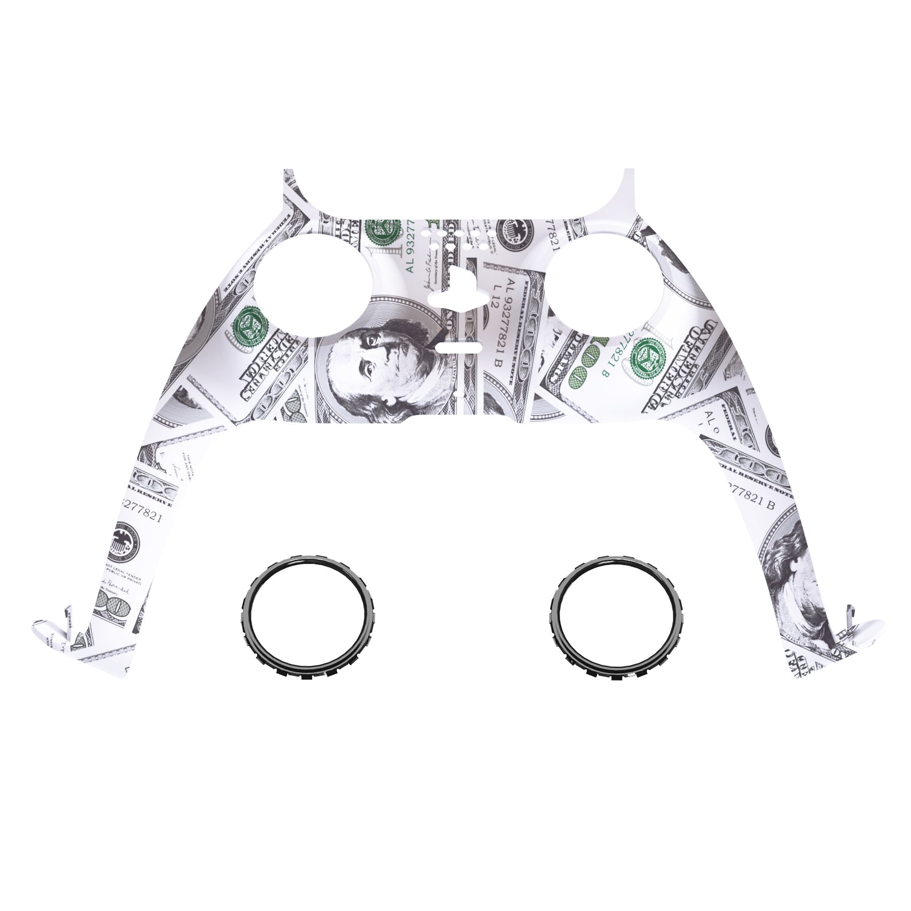 eXtremeRate Replacement Decorative Trim Shell with Accent Rings Compatible with PS5 Controller BDM-010/020/030/040/050 - The $100 Cash Money eXtremeRate