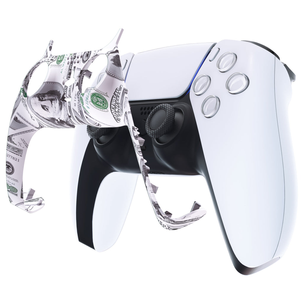 eXtremeRate Replacement Decorative Trim Shell with Accent Rings Compatible with PS5 Controller BDM-010/020/030/040/050 - The $100 Cash Money eXtremeRate