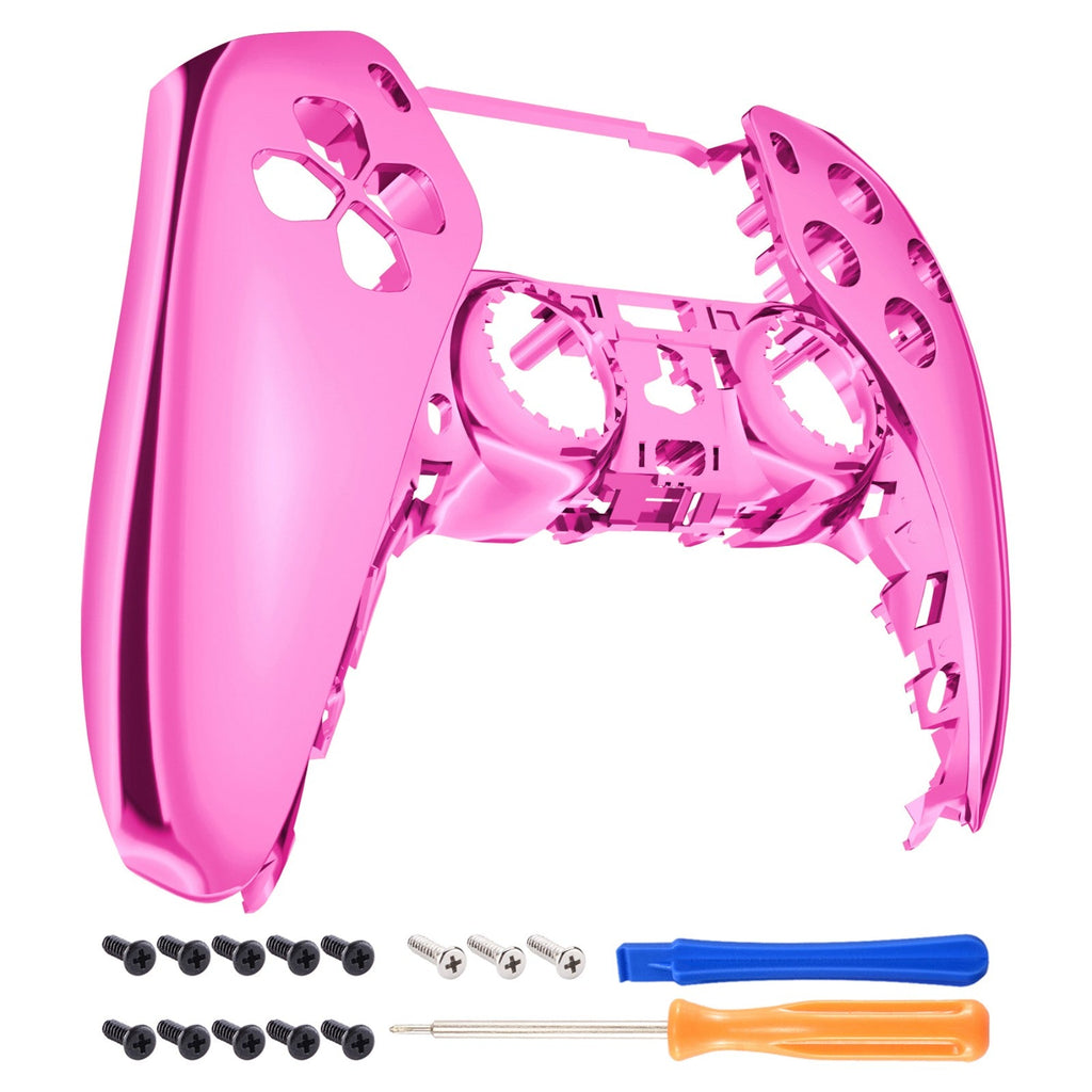 eXtremeRate Replacement Front Housing Shell Compatible with PS5 Controller BDM-010/020/030/040/050 - Chrome Pink Glossy eXtremeRate