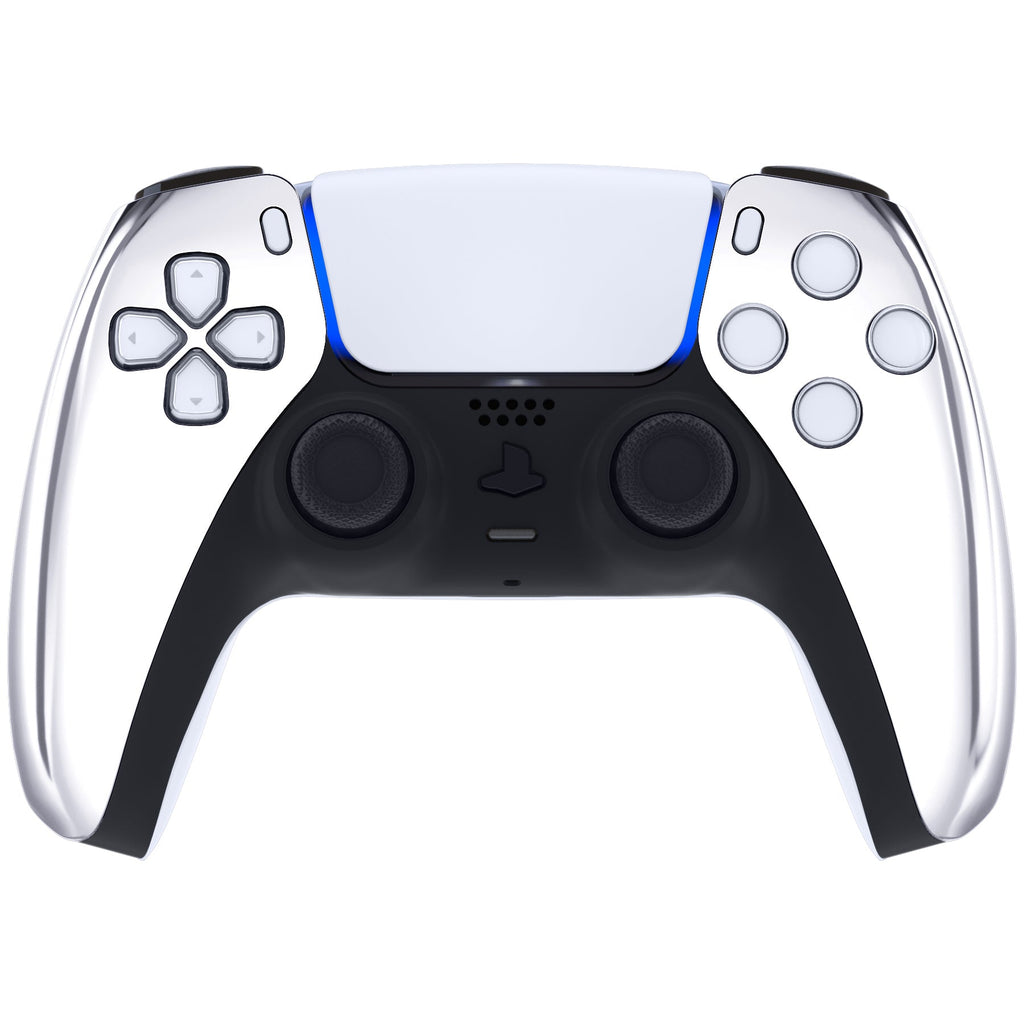 eXtremeRate Replacement Front Housing Shell Compatible with PS5 Controller BDM-010/020/030/040/050 - Chrome Silver Glossy eXtremeRate