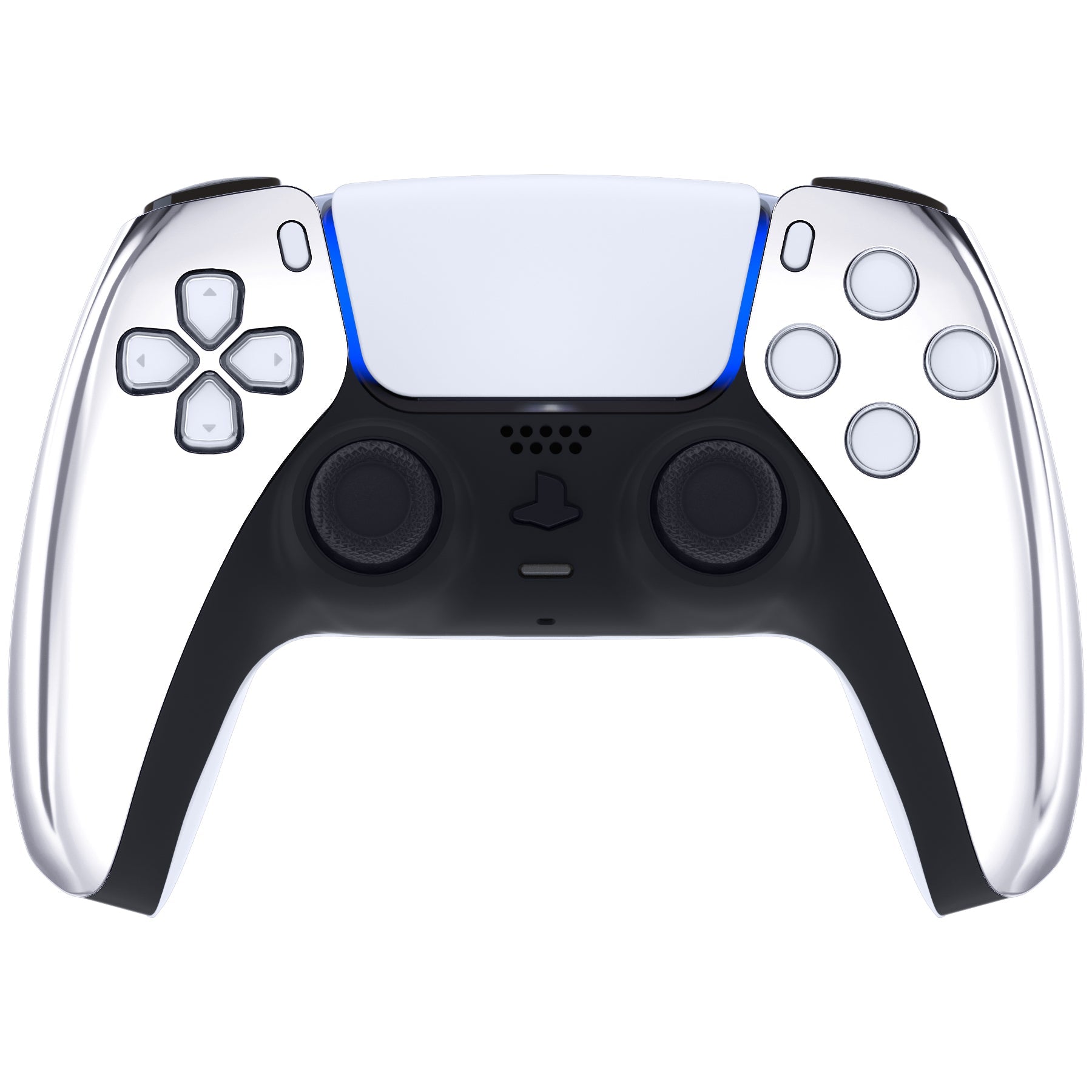 eXtremeRate Replacement Front Housing Shell Compatible with PS5 Controller BDM-010/020/030/040/050 - Chrome Silver Glossy eXtremeRate