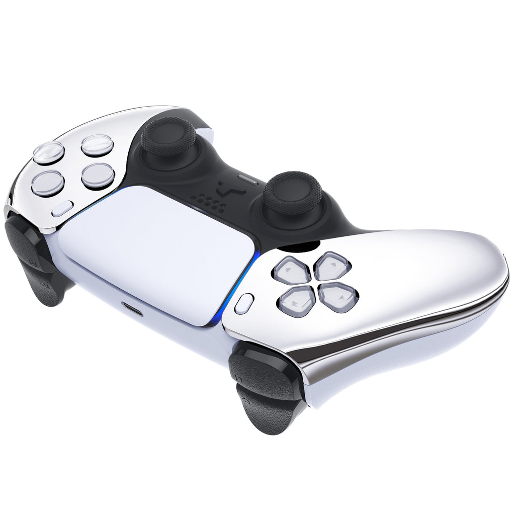 eXtremeRate Replacement Front Housing Shell Compatible with PS5 Controller BDM-010/020/030/040/050 - Chrome Silver Glossy eXtremeRate