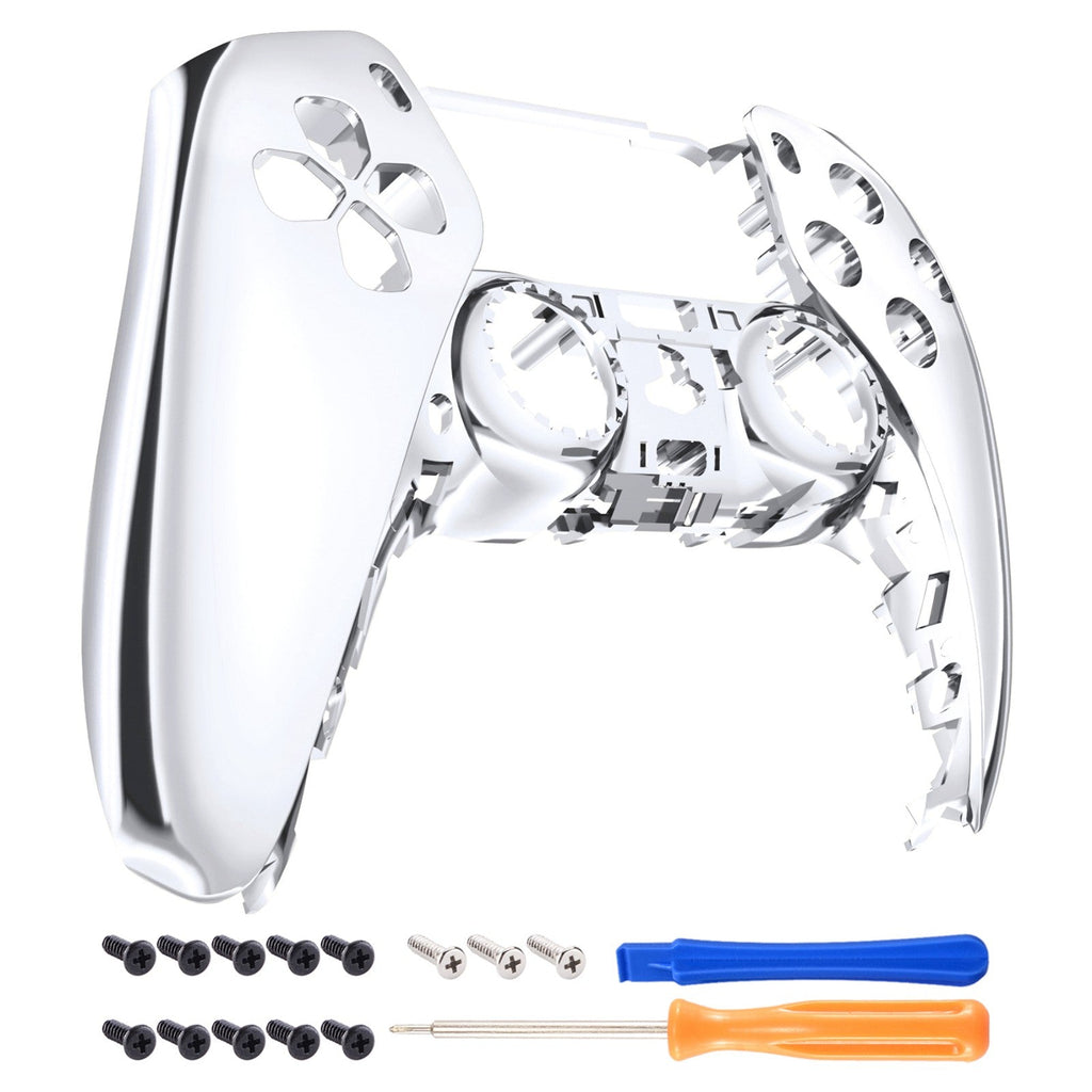 eXtremeRate Replacement Front Housing Shell Compatible with PS5 Controller BDM-010/020/030/040/050 - Chrome Silver Glossy eXtremeRate