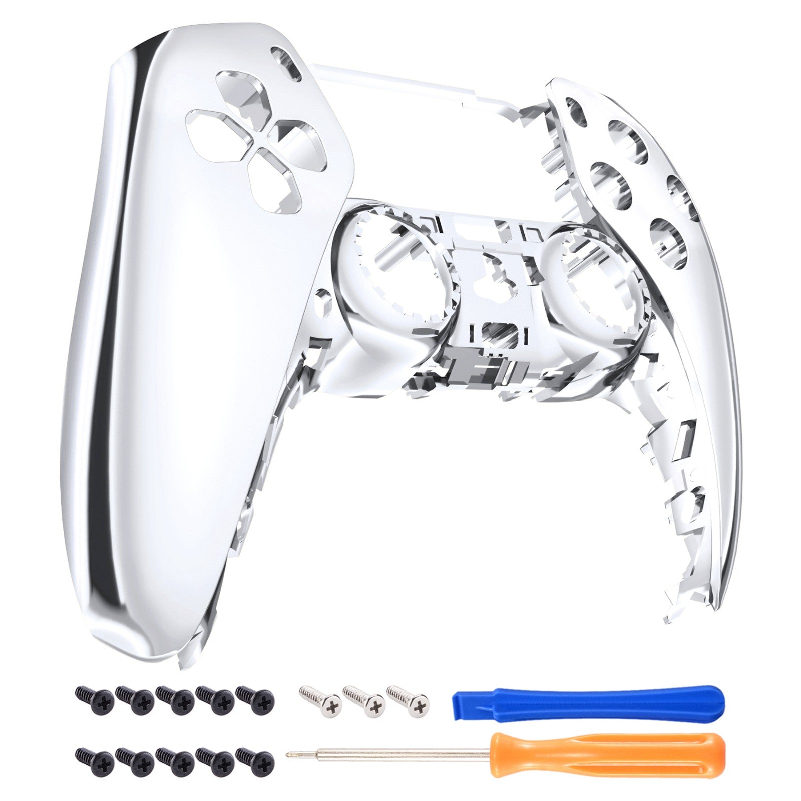 eXtremeRate Replacement Front Housing Shell Compatible with PS5 Controller BDM-010/020/030/040/050 - Chrome Silver Glossy eXtremeRate
