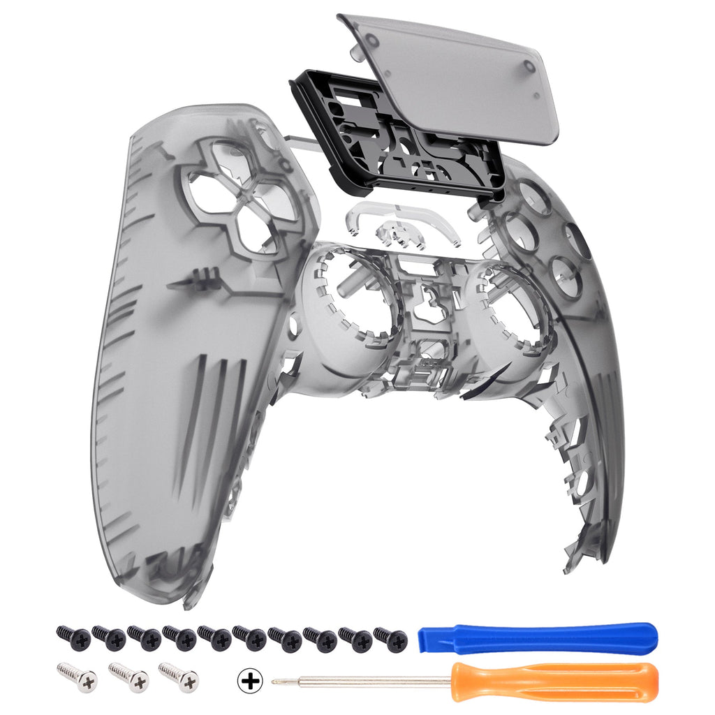 eXtremeRate Replacement Front Housing Shell with Touchpad Compatible with PS5 Controller BDM-010/020/030/040/050/060 - Clear Black eXtremeRate