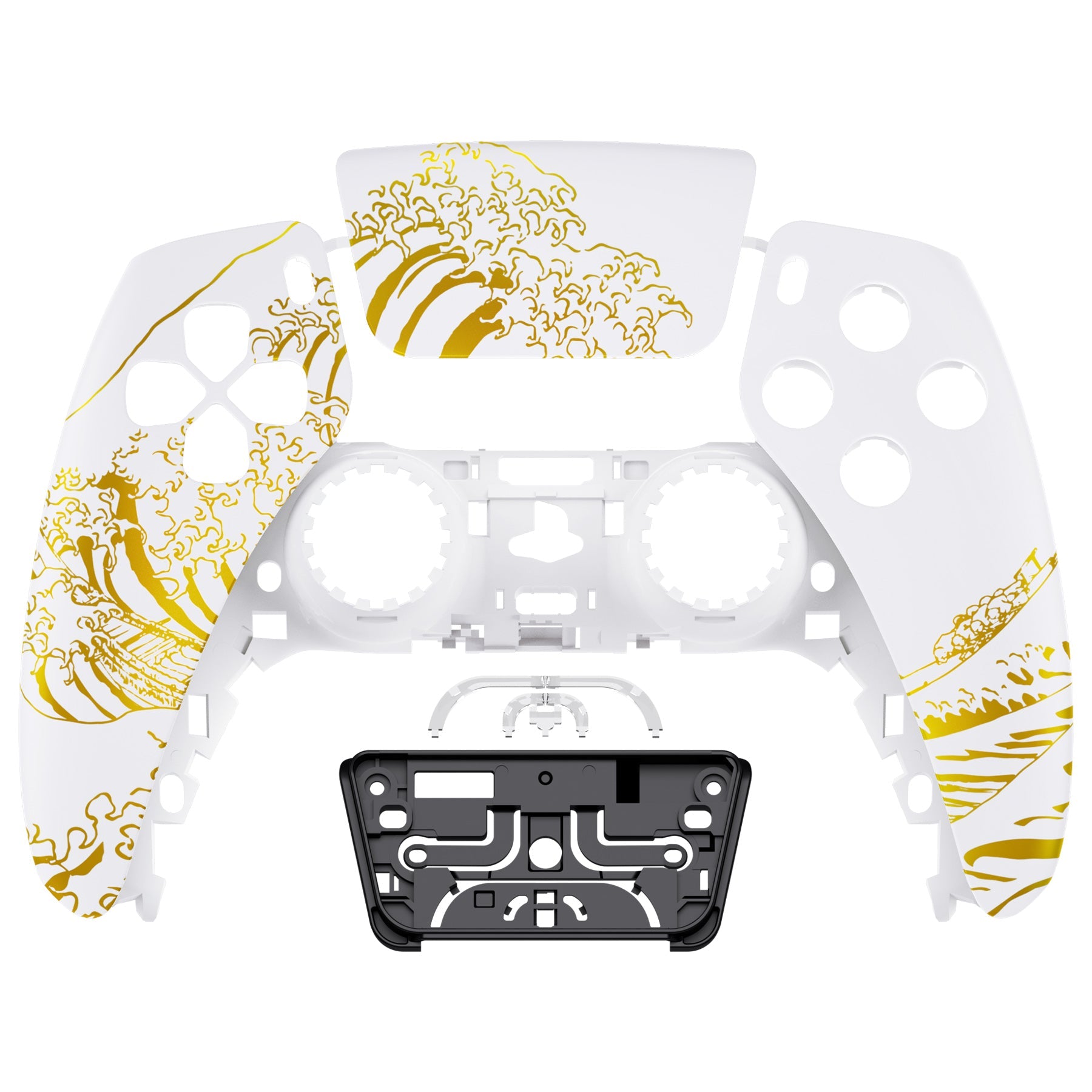 eXtremeRate Replacement Front Housing Shell with Touchpad Compatible with PS5 Controller BDM-010/020/030/040/050/060 - The Great GOLDEN Wave Off Kanagawa - White eXtremeRate