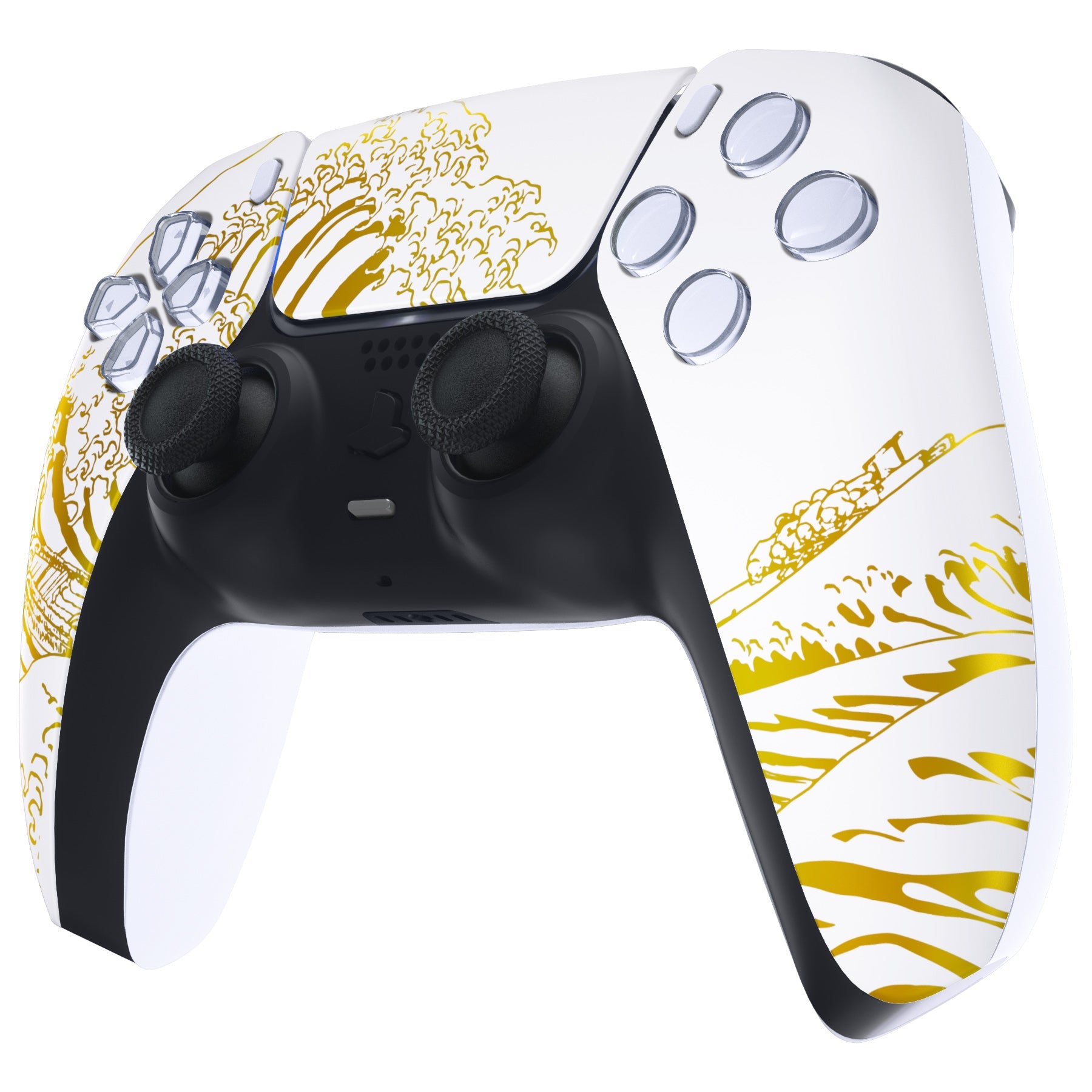 eXtremeRate Replacement Front Housing Shell with Touchpad Compatible with PS5 Controller BDM-010/020/030/040/050/060 - The Great GOLDEN Wave Off Kanagawa - White eXtremeRate