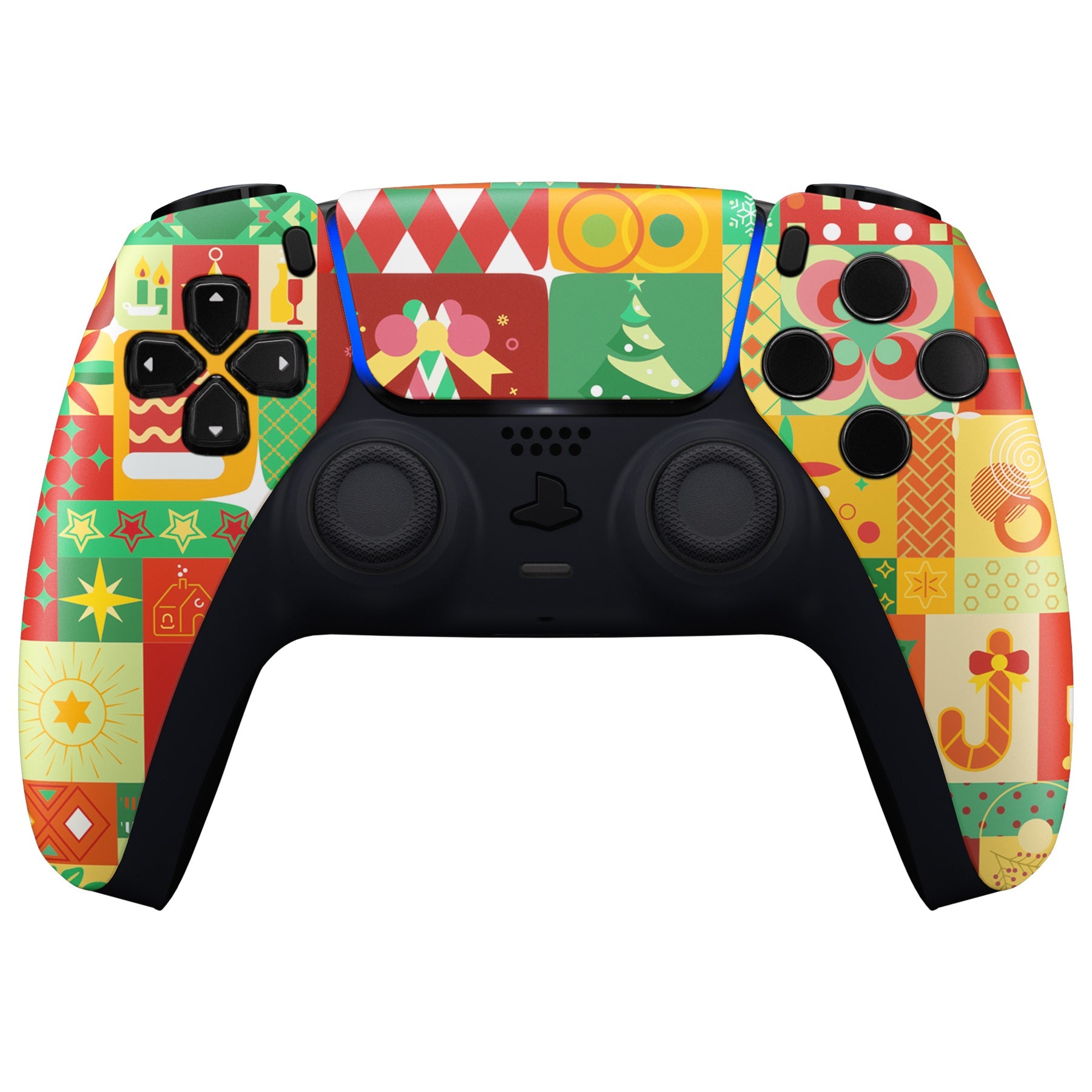 eXtremeRate Replacement Front Housing Shell with Touchpad Compatible with PS5 Controller BDM-010/020/030/040/050 - Christmas Wrap eXtremeRate