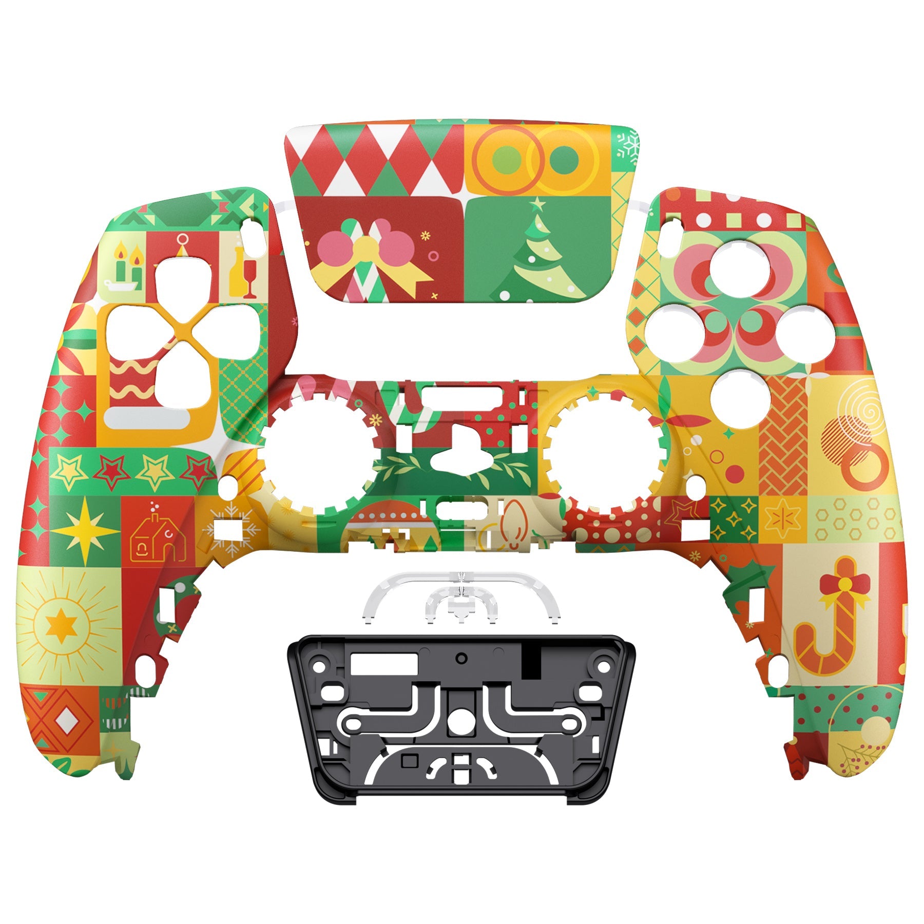 eXtremeRate Replacement Front Housing Shell with Touchpad Compatible with PS5 Controller BDM-010/020/030/040/050 - Christmas Wrap eXtremeRate