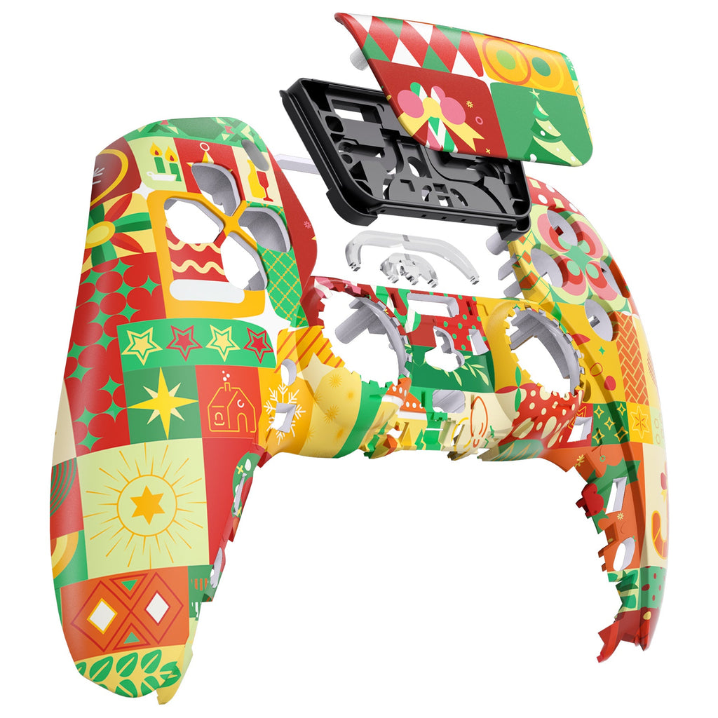 eXtremeRate Replacement Front Housing Shell with Touchpad Compatible with PS5 Controller BDM-010/020/030/040/050 - Christmas Wrap eXtremeRate