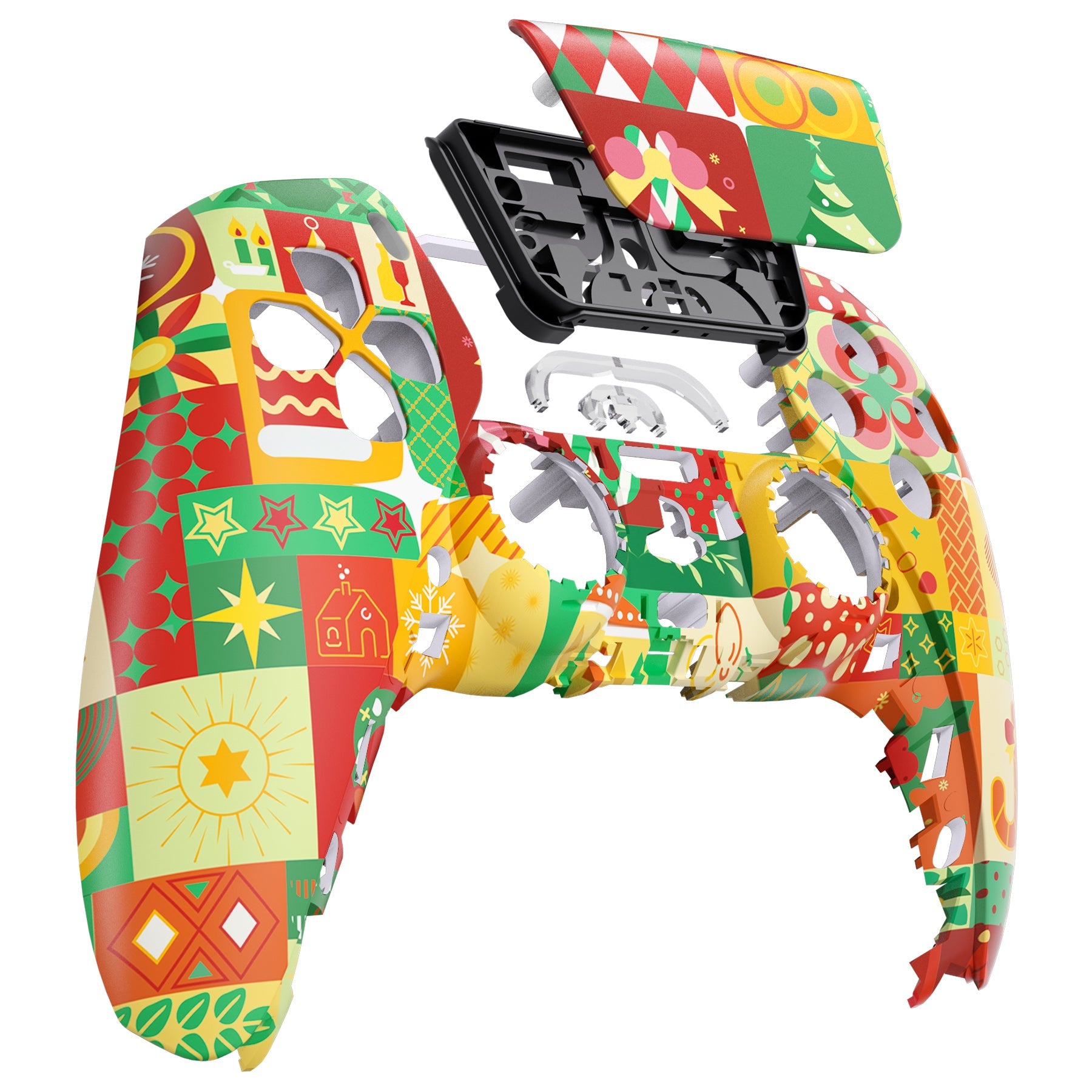eXtremeRate Replacement Front Housing Shell with Touchpad Compatible with PS5 Controller BDM-010/020/030/040/050 - Christmas Wrap eXtremeRate