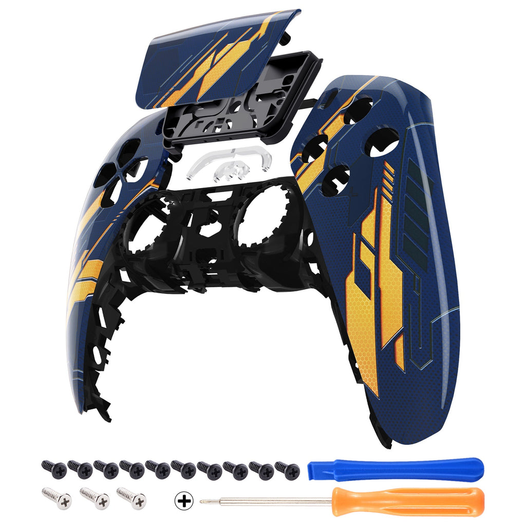 eXtremeRate Replacement Front Housing Shell with Touchpad Compatible with PS5 Controller BDM-010/020/030/040/050 - Glow in Dark Mecha - Orange eXtremeRate