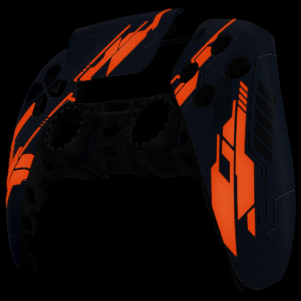 eXtremeRate Replacement Front Housing Shell with Touchpad Compatible with PS5 Controller BDM-010/020/030/040/050 - Glow in Dark Mecha - Orange eXtremeRate