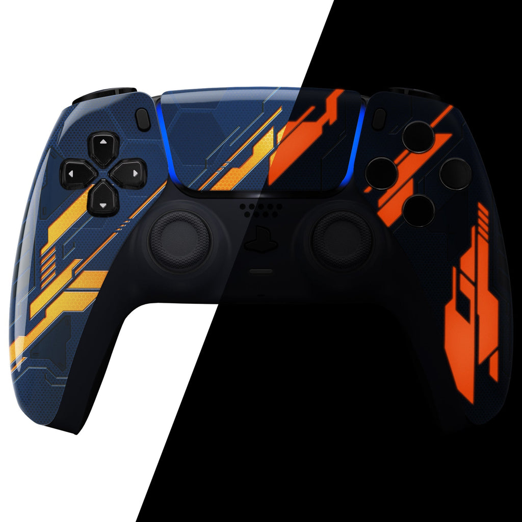 eXtremeRate Replacement Front Housing Shell with Touchpad Compatible with PS5 Controller BDM-010/020/030/040/050 - Glow in Dark Mecha - Orange eXtremeRate