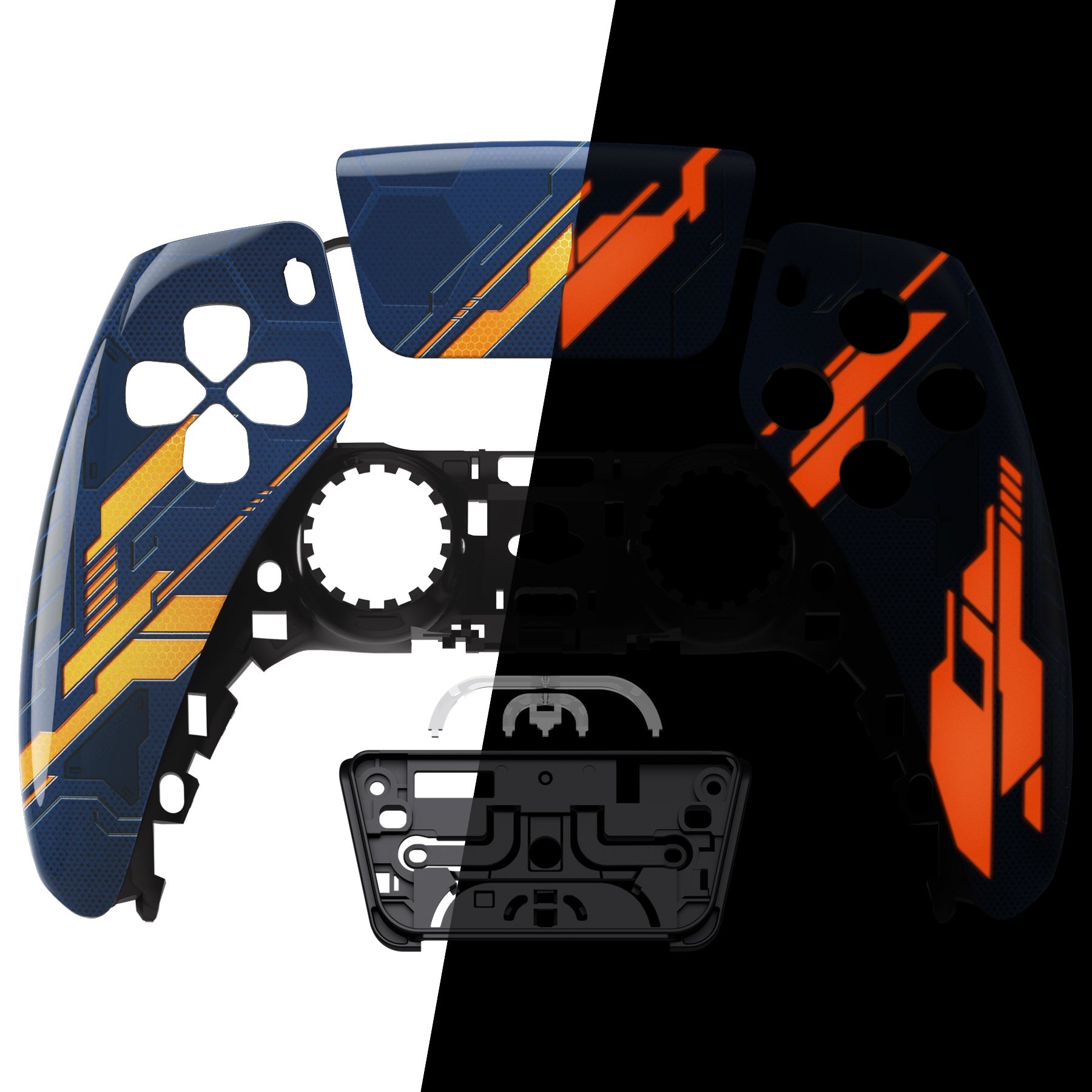 eXtremeRate Replacement Front Housing Shell with Touchpad Compatible with PS5 Controller BDM-010/020/030/040/050 - Glow in Dark Mecha - Orange eXtremeRate