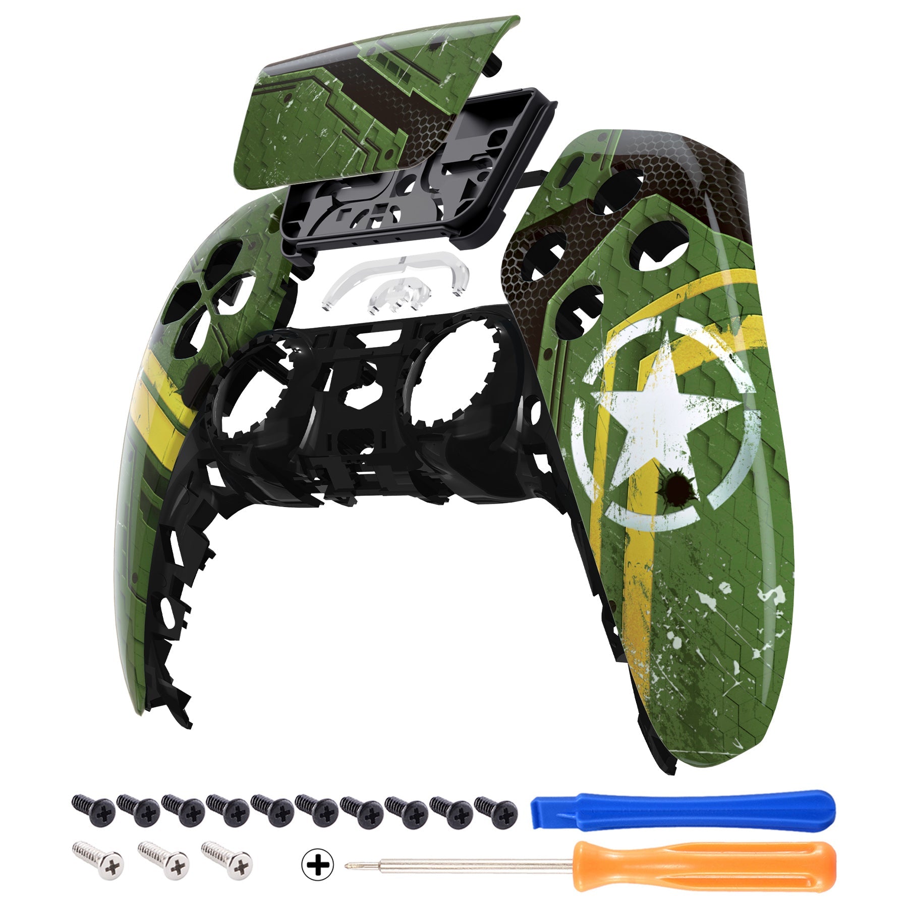 eXtremeRate Replacement Front Housing Shell with Touchpad Compatible with PS5 Controller BDM-010/020/030/040/050 - Army Mecha eXtremeRate