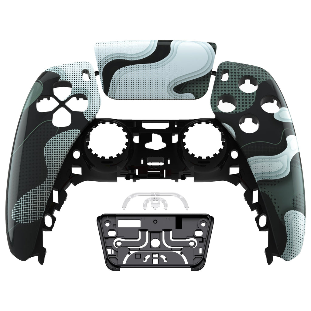 eXtremeRate Replacement Front Housing Shell with Touchpad Compatible with PS5 Controller BDM-010/020/030/040/050 - Black White Camouflage eXtremeRate