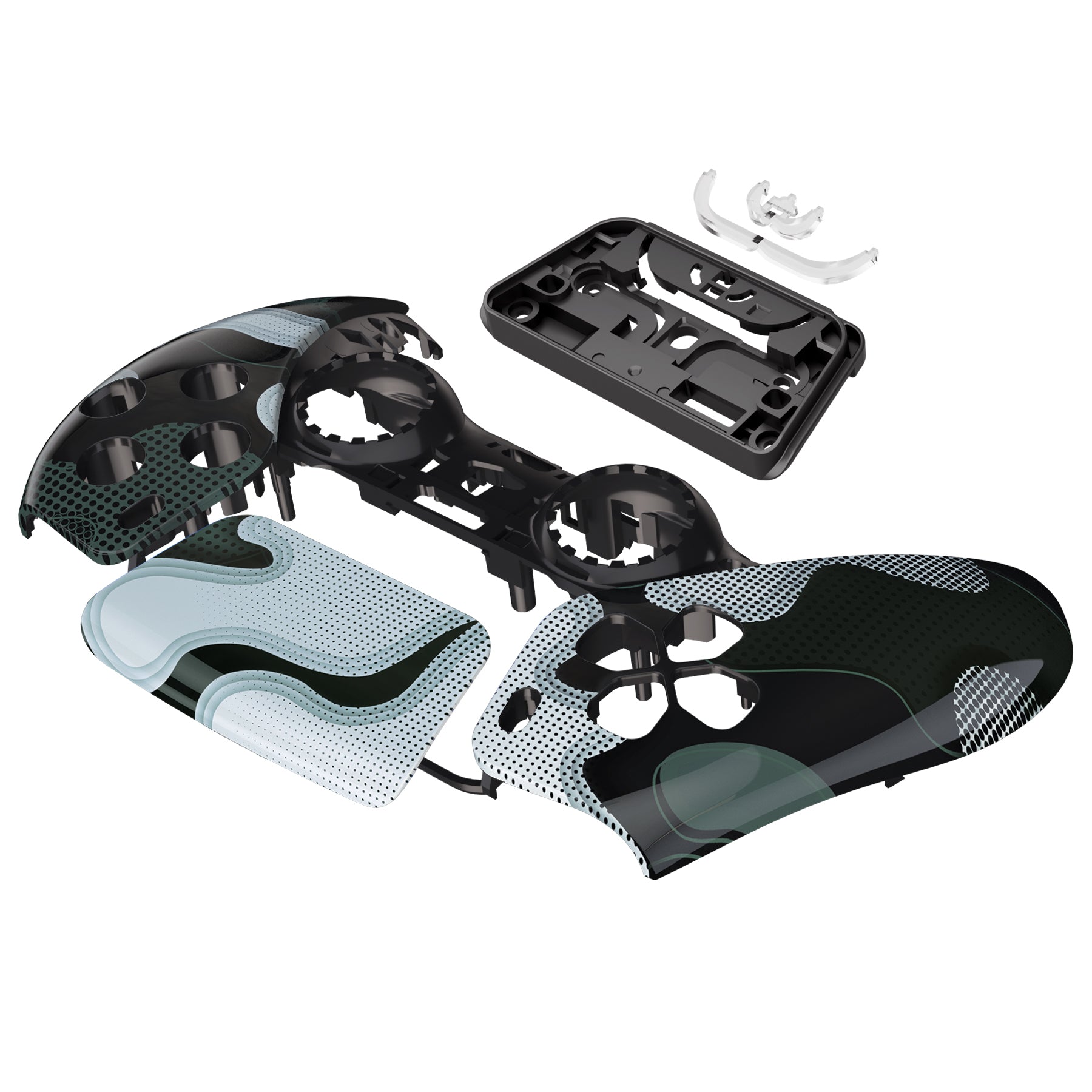 eXtremeRate Replacement Front Housing Shell with Touchpad Compatible with PS5 Controller BDM-010/020/030/040/050 - Black White Camouflage eXtremeRate