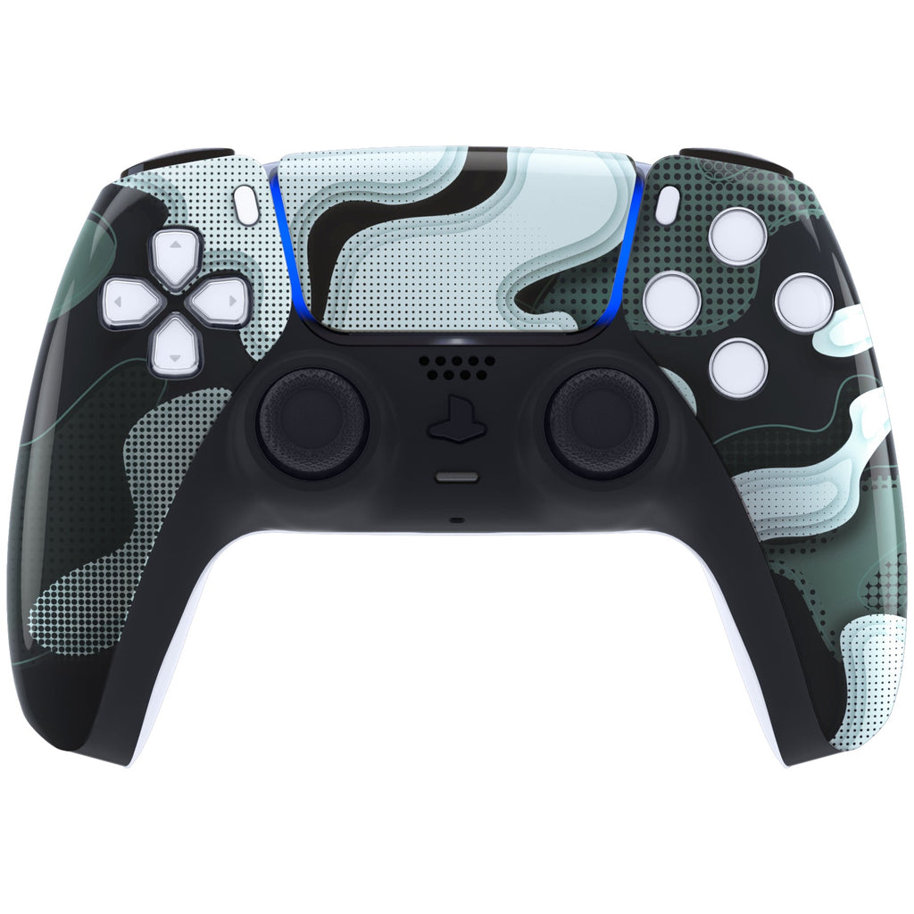 eXtremeRate Replacement Front Housing Shell with Touchpad Compatible with PS5 Controller BDM-010/020/030/040/050 - Black White Camouflage eXtremeRate