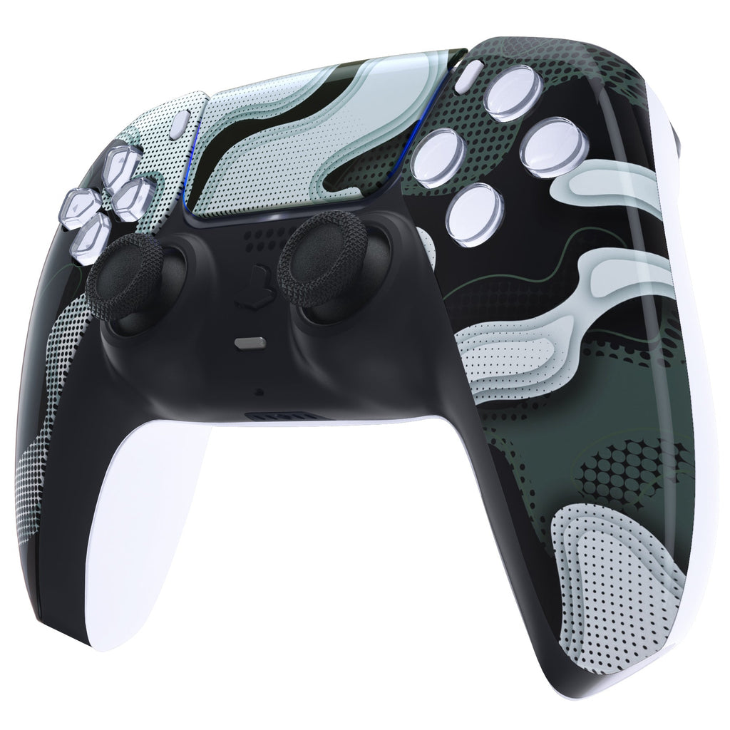 eXtremeRate Replacement Front Housing Shell with Touchpad Compatible with PS5 Controller BDM-010/020/030/040/050 - Black White Camouflage eXtremeRate