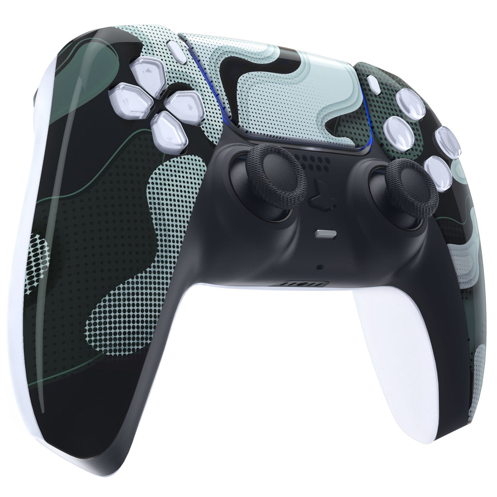 eXtremeRate Replacement Front Housing Shell with Touchpad Compatible with PS5 Controller BDM-010/020/030/040/050 - Black White Camouflage eXtremeRate