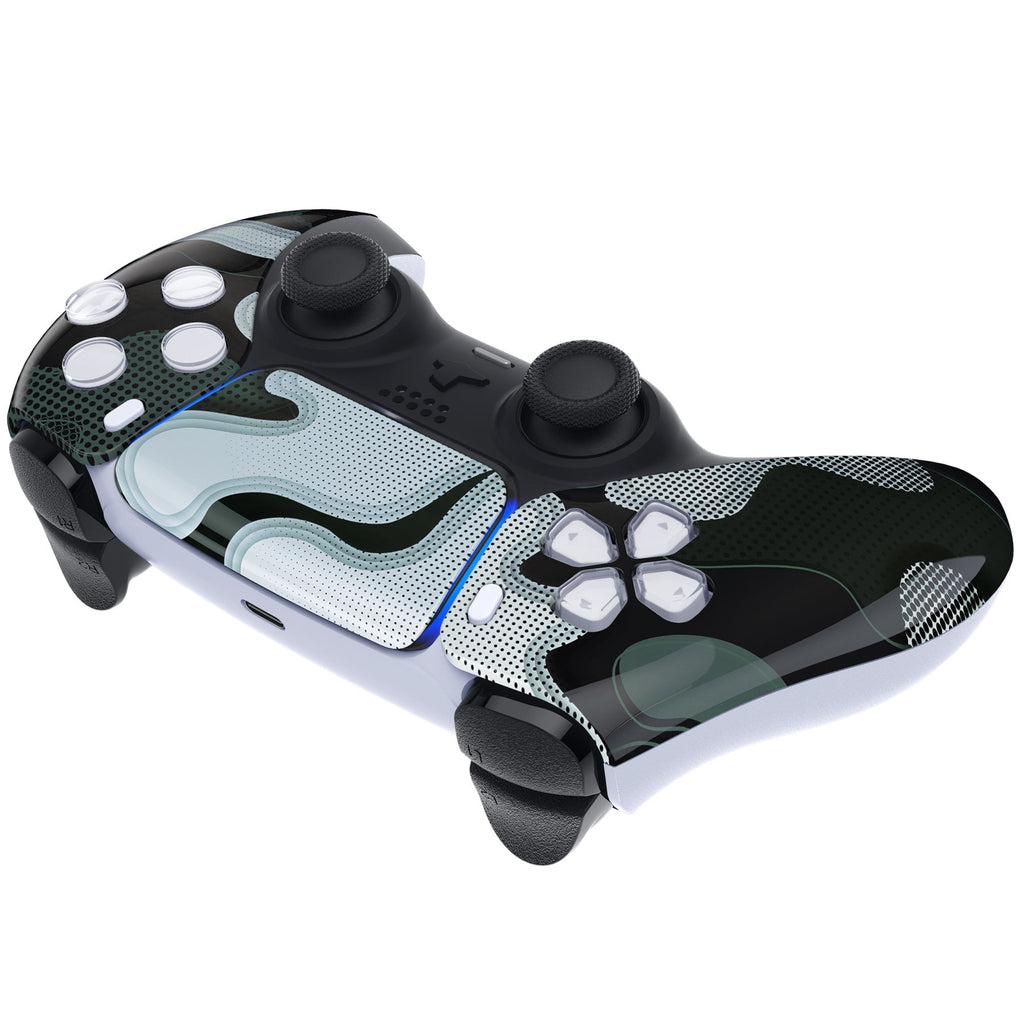 eXtremeRate Replacement Front Housing Shell with Touchpad Compatible with PS5 Controller BDM-010/020/030/040/050 - Black White Camouflage eXtremeRate
