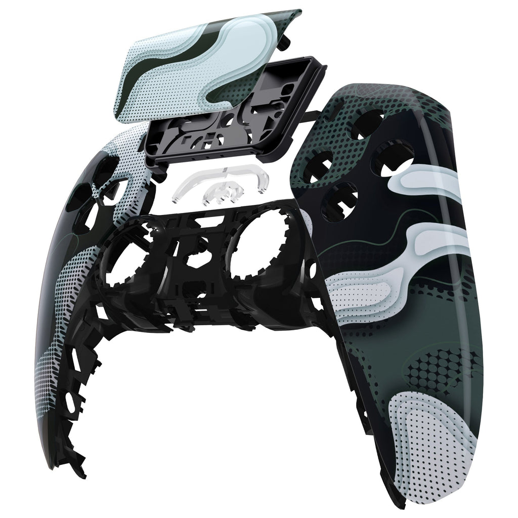 eXtremeRate Replacement Front Housing Shell with Touchpad Compatible with PS5 Controller BDM-010/020/030/040/050 - Black White Camouflage eXtremeRate