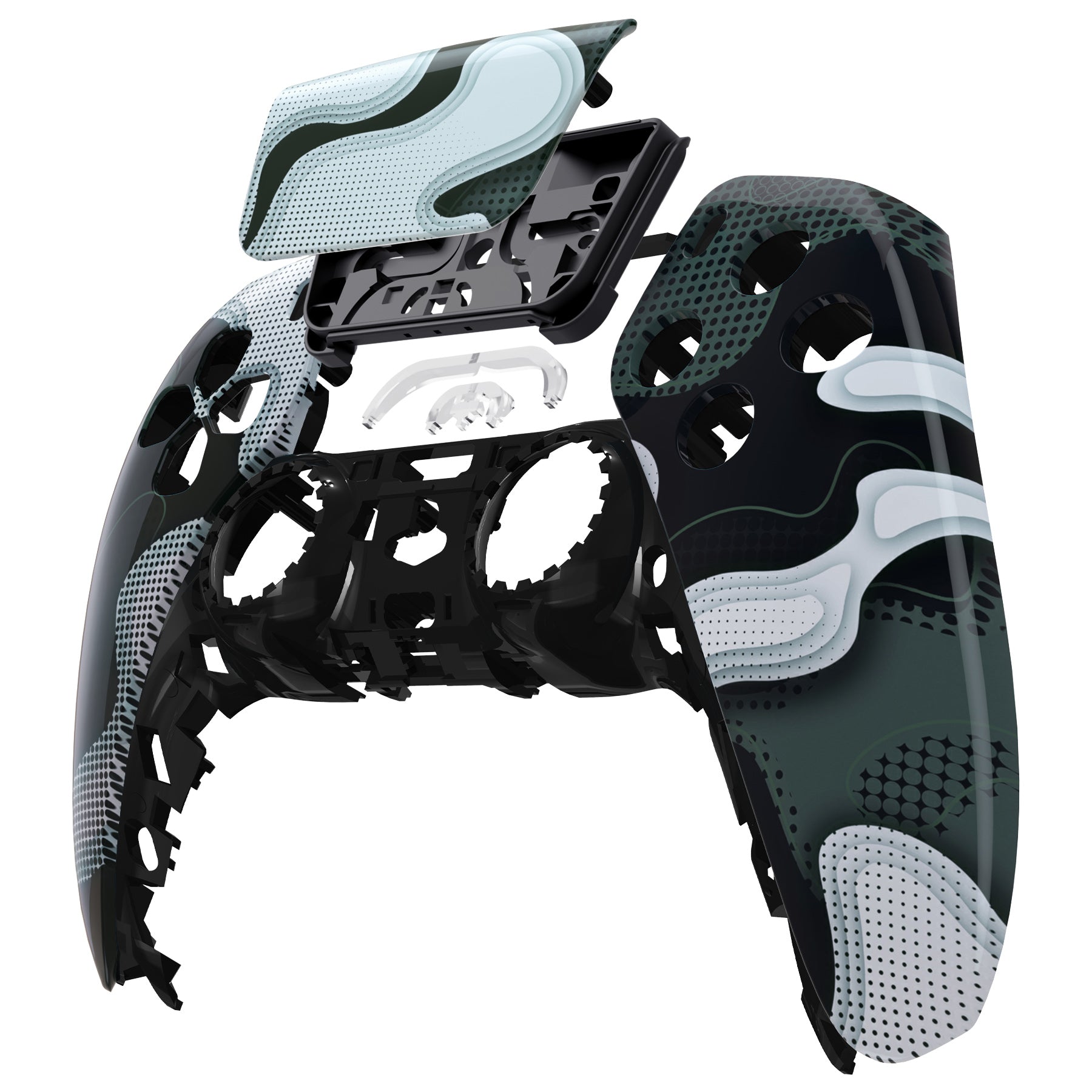 eXtremeRate Replacement Front Housing Shell with Touchpad Compatible with PS5 Controller BDM-010/020/030/040/050 - Black White Camouflage eXtremeRate