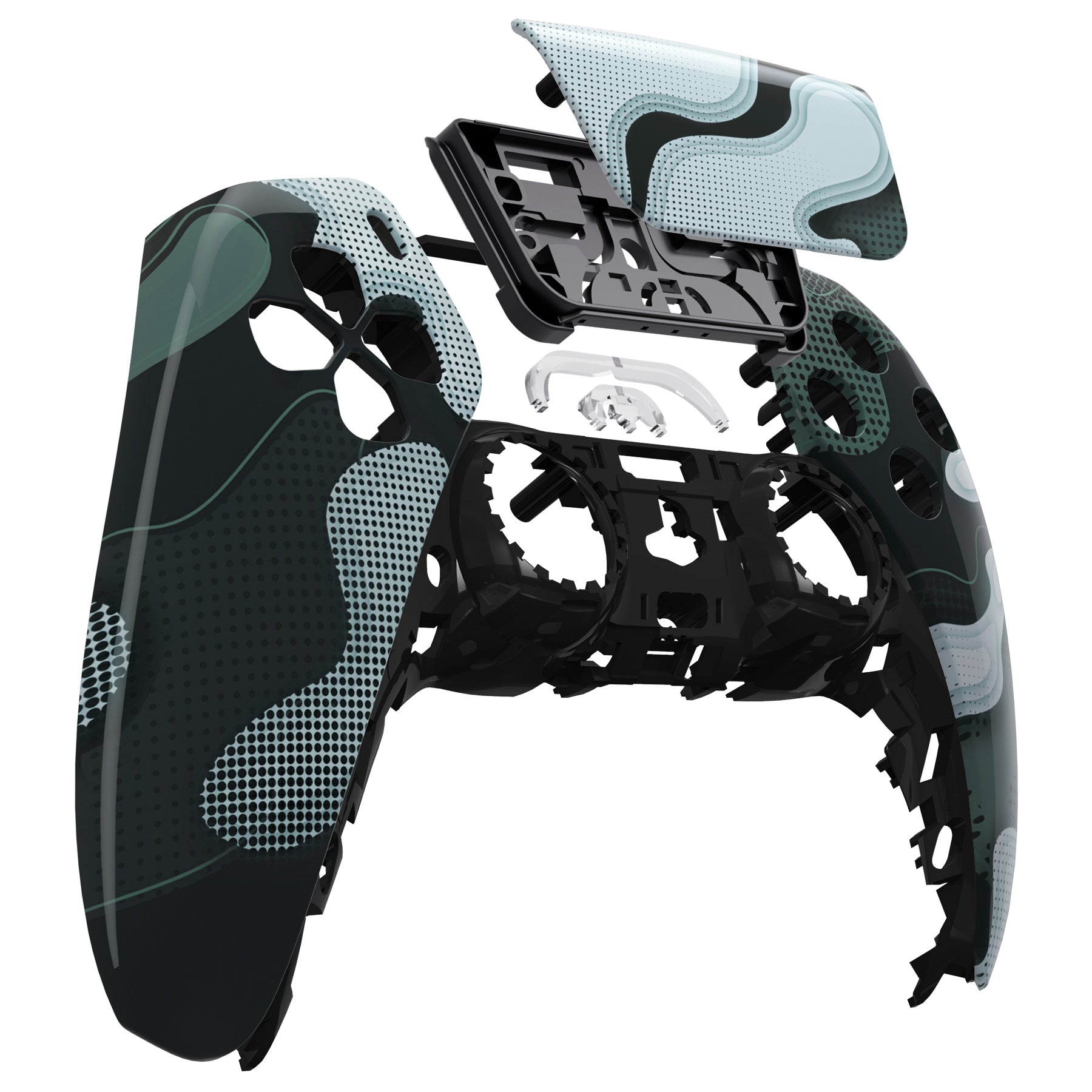 eXtremeRate Replacement Front Housing Shell with Touchpad Compatible with PS5 Controller BDM-010/020/030/040/050 - Black White Camouflage eXtremeRate