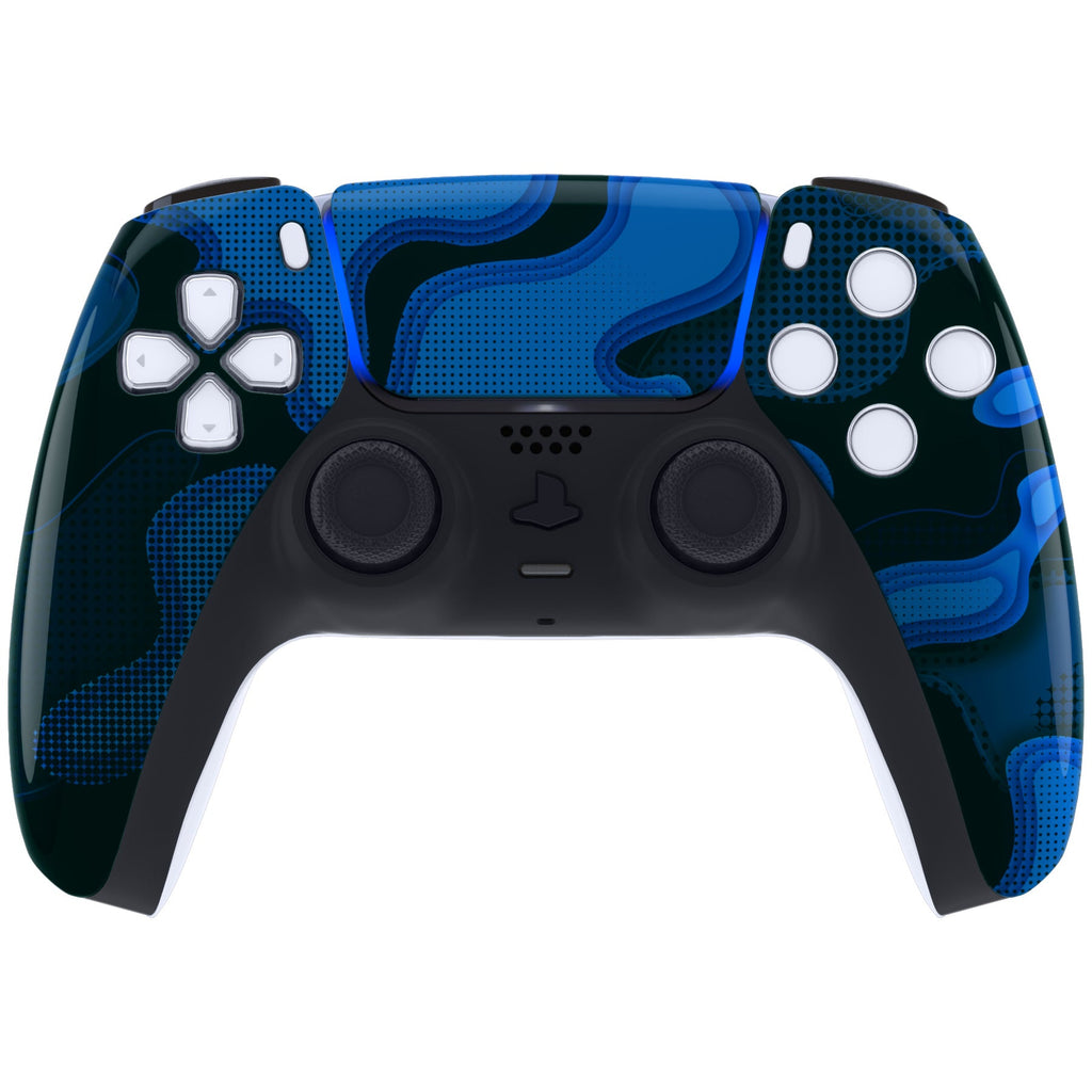 eXtremeRate Replacement Front Housing Shell with Touchpad Compatible with PS5 Controller BDM-010/020/030/040/050 - Blue Black Camouflage eXtremeRate