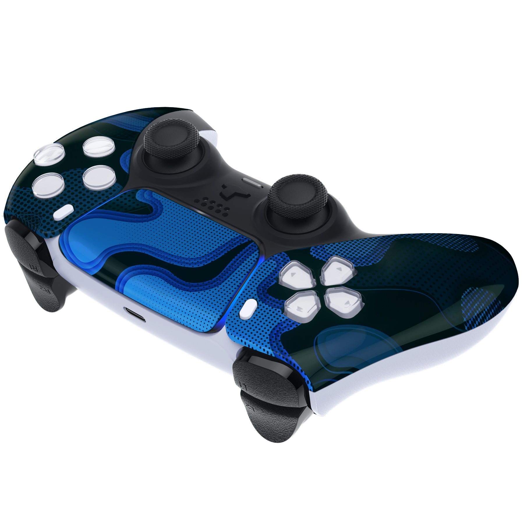 eXtremeRate Replacement Front Housing Shell with Touchpad Compatible with PS5 Controller BDM-010/020/030/040/050 - Blue Black Camouflage eXtremeRate
