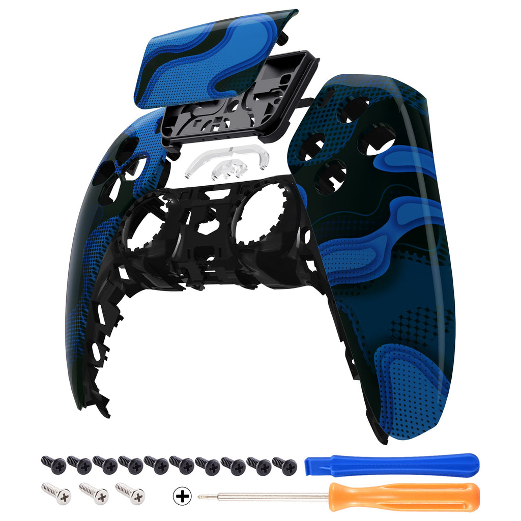 eXtremeRate Replacement Front Housing Shell with Touchpad Compatible with PS5 Controller BDM-010/020/030/040/050 - Blue Black Camouflage eXtremeRate
