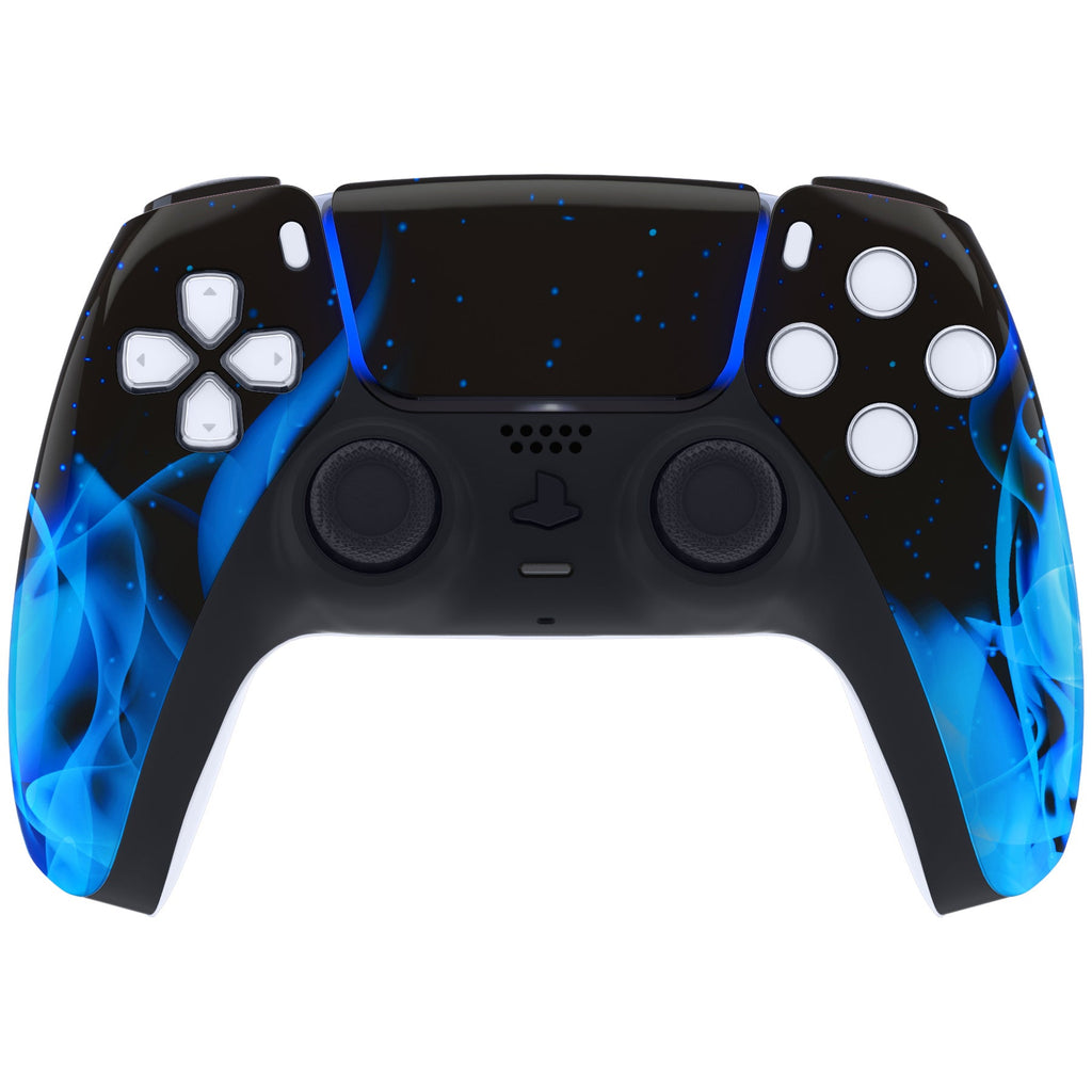 eXtremeRate Replacement Front Housing Shell with Touchpad Compatible with PS5 Controller BDM-010/020/030/040/050/060 - Blue Flame eXtremeRate