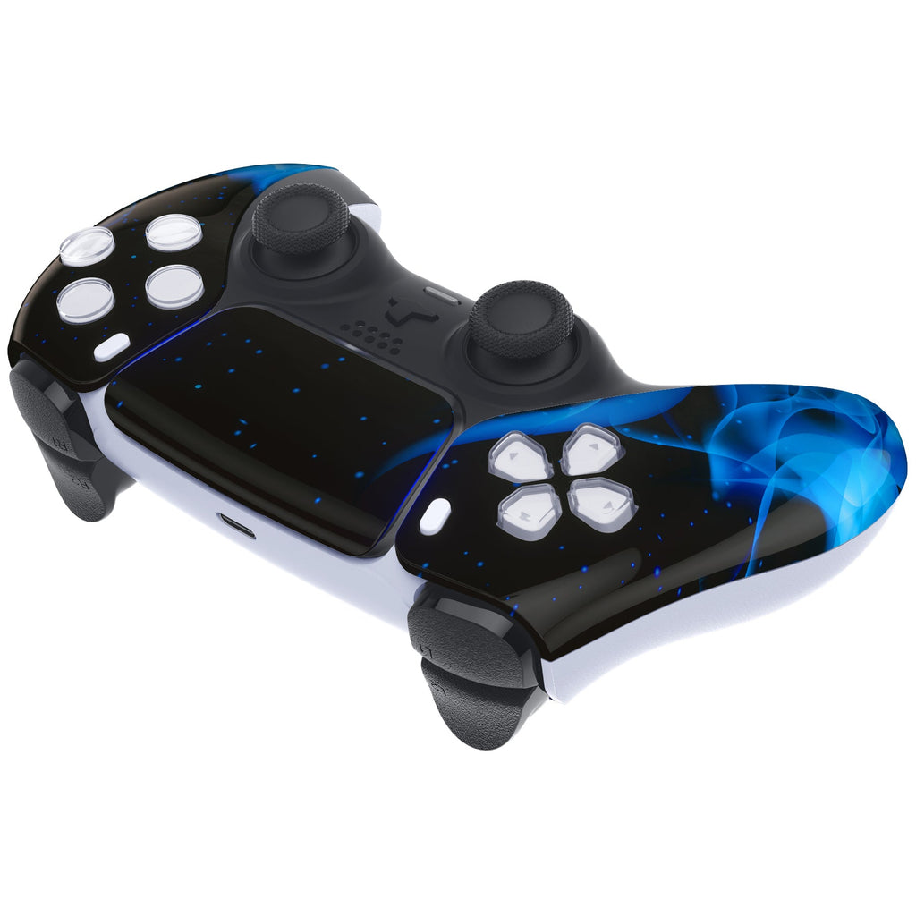 eXtremeRate Replacement Front Housing Shell with Touchpad Compatible with PS5 Controller BDM-010/020/030/040/050/060 - Blue Flame eXtremeRate
