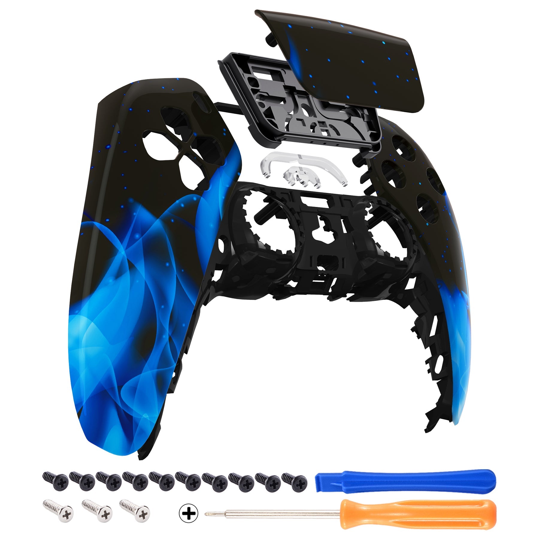 eXtremeRate Replacement Front Housing Shell with Touchpad Compatible with PS5 Controller BDM-010/020/030/040/050/060 - Blue Flame eXtremeRate
