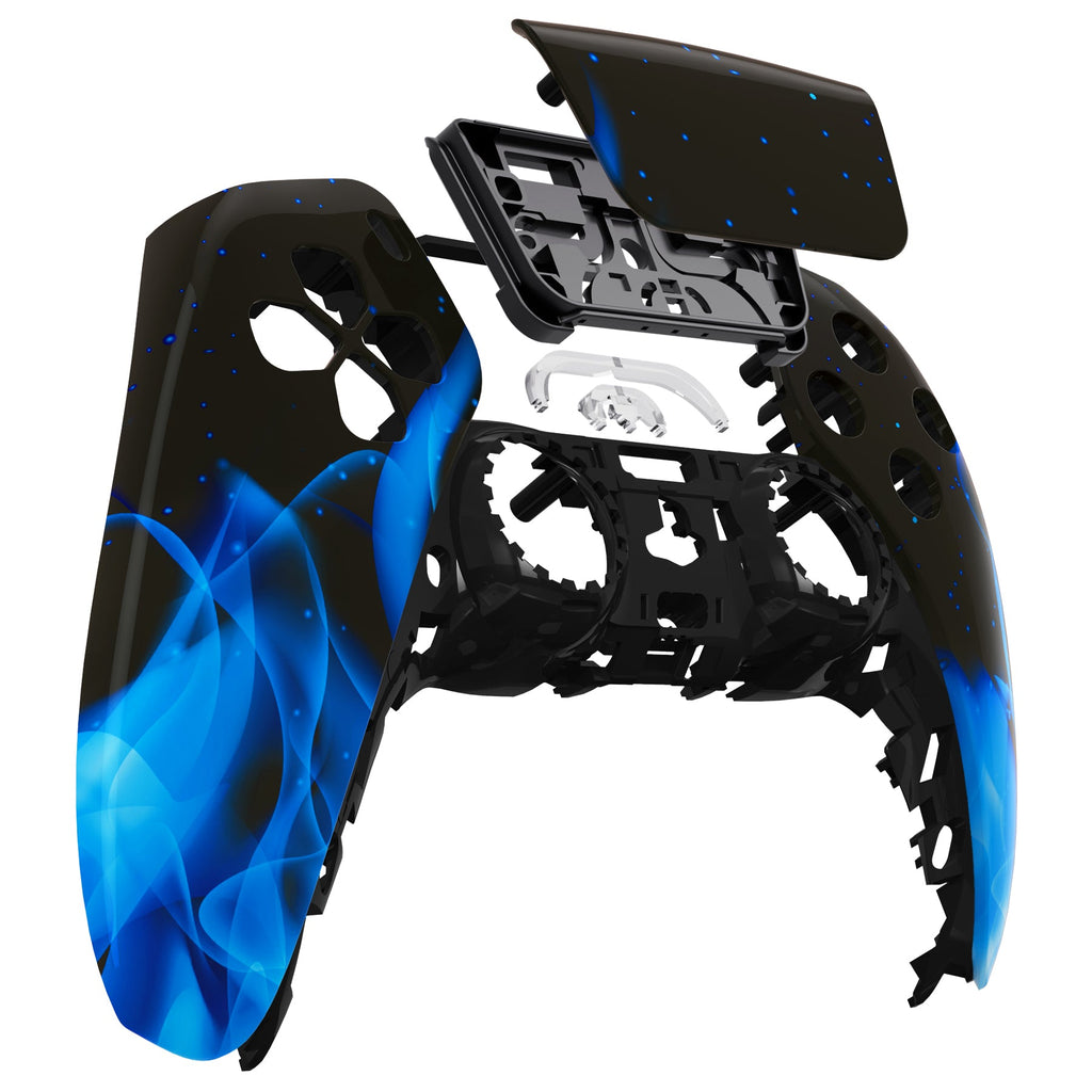 eXtremeRate Replacement Front Housing Shell with Touchpad Compatible with PS5 Controller BDM-010/020/030/040/050/060 - Blue Flame eXtremeRate
