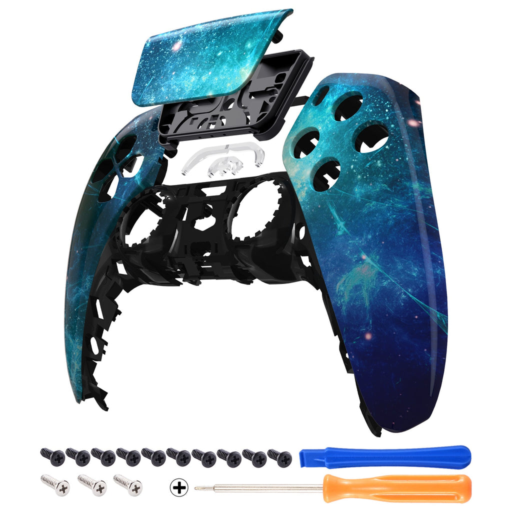 eXtremeRate Replacement Front Housing Shell with Touchpad Compatible with PS5 Controller BDM-010/020/030/040/050 - Blue Nebula eXtremeRate