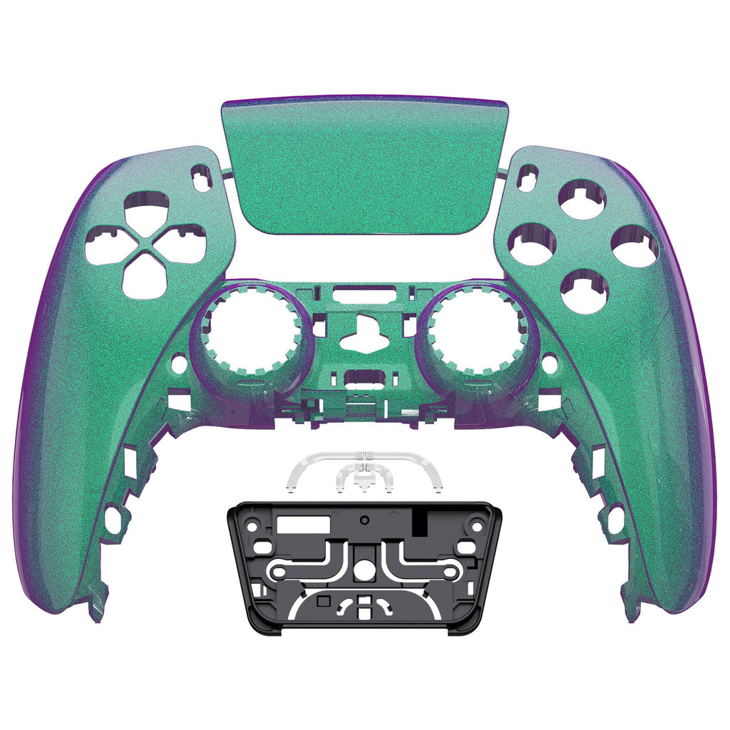 eXtremeRate Replacement Front Housing Shell with Touchpad Compatible with PS5 Controller BDM-010/020/030/040/050 - Chameleon Green Purple eXtremeRate