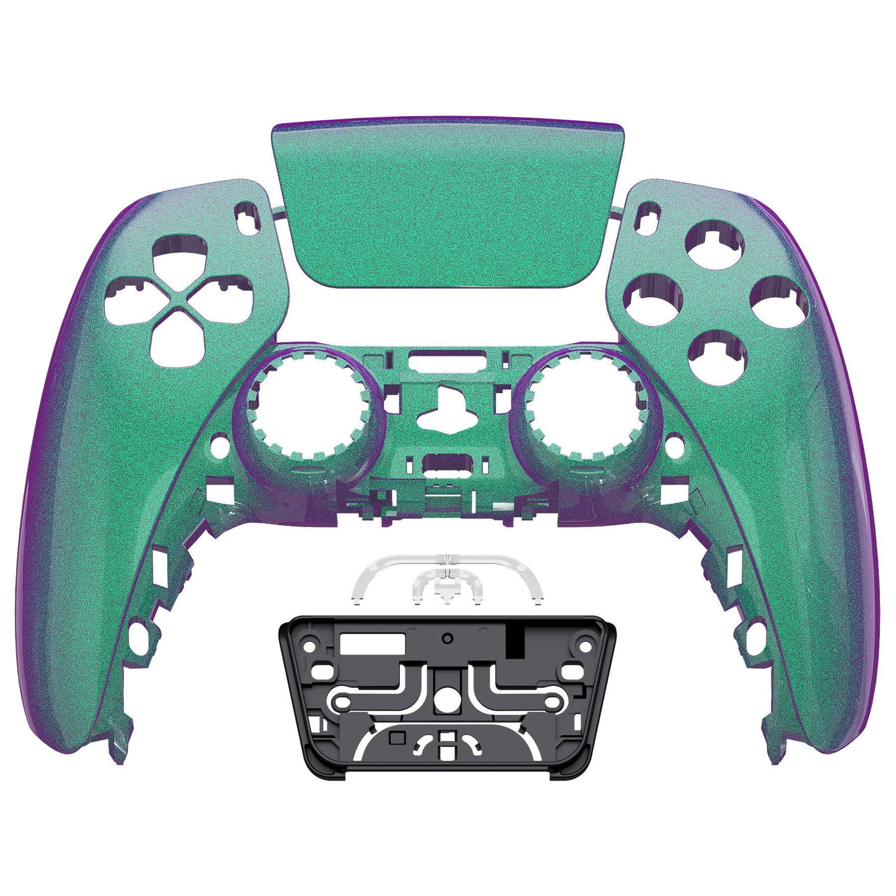 eXtremeRate Replacement Front Housing Shell with Touchpad Compatible with PS5 Controller BDM-010/020/030/040/050 - Chameleon Green Purple eXtremeRate