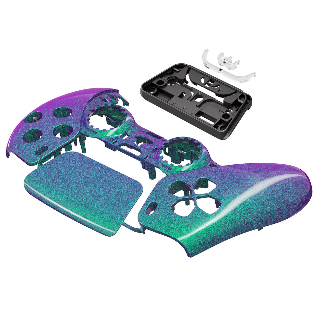 eXtremeRate Replacement Front Housing Shell with Touchpad Compatible with PS5 Controller BDM-010/020/030/040/050 - Chameleon Green Purple eXtremeRate