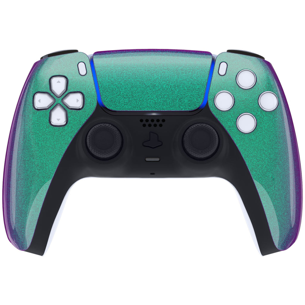 eXtremeRate Replacement Front Housing Shell with Touchpad Compatible with PS5 Controller BDM-010/020/030/040/050 - Chameleon Green Purple eXtremeRate