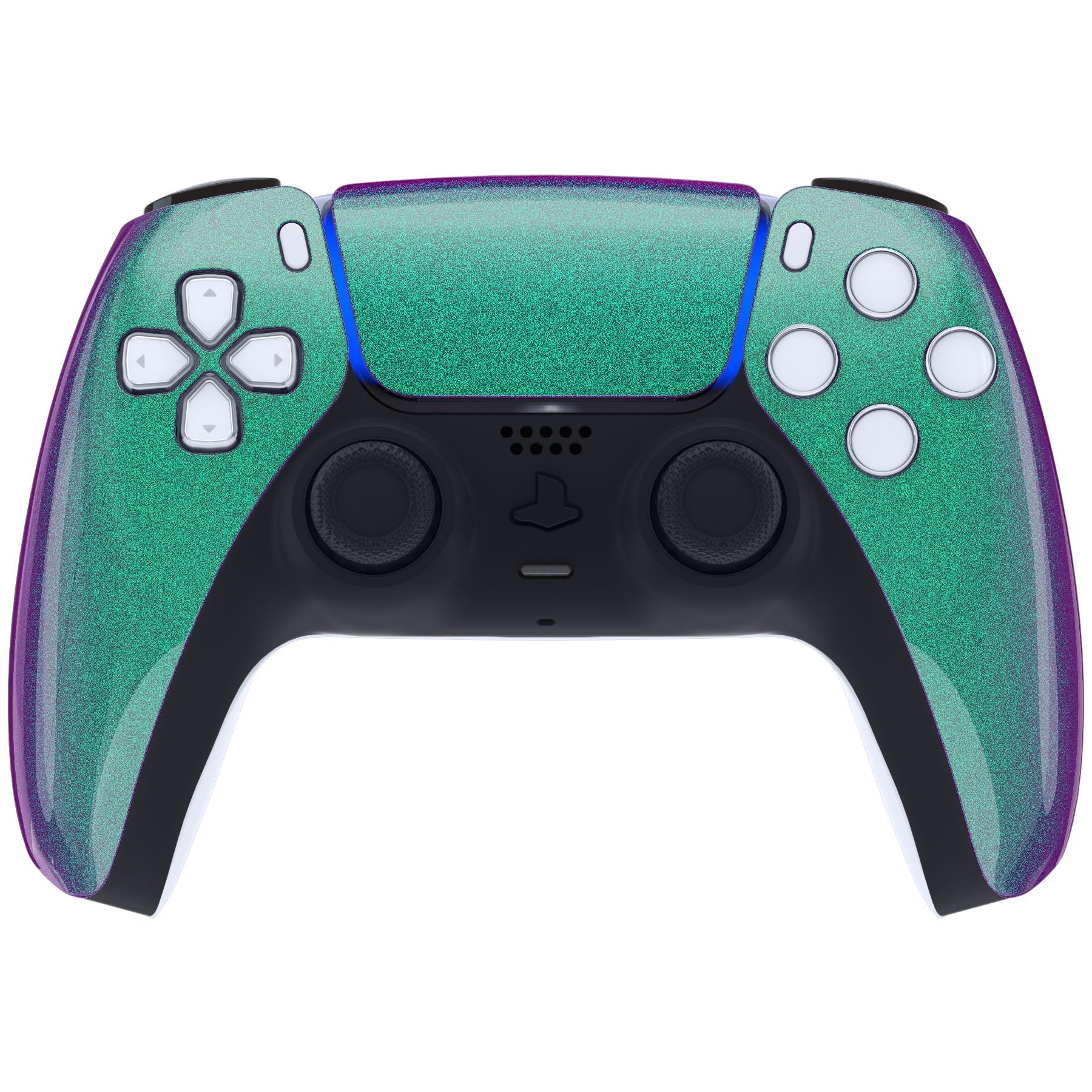 eXtremeRate Replacement Front Housing Shell with Touchpad Compatible with PS5 Controller BDM-010/020/030/040/050 - Chameleon Green Purple eXtremeRate