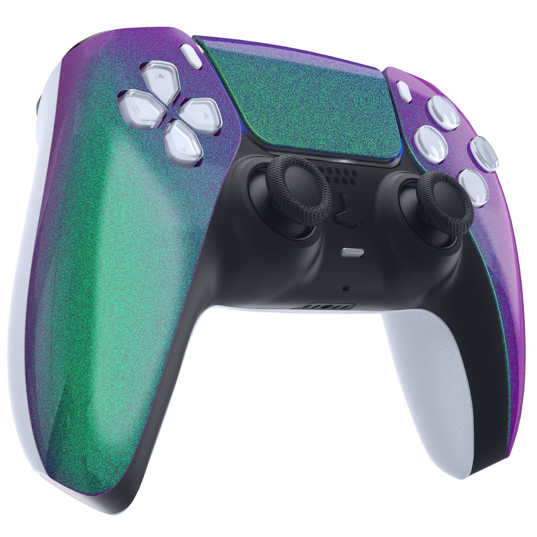 eXtremeRate Replacement Front Housing Shell with Touchpad Compatible with PS5 Controller BDM-010/020/030/040/050 - Chameleon Green Purple eXtremeRate