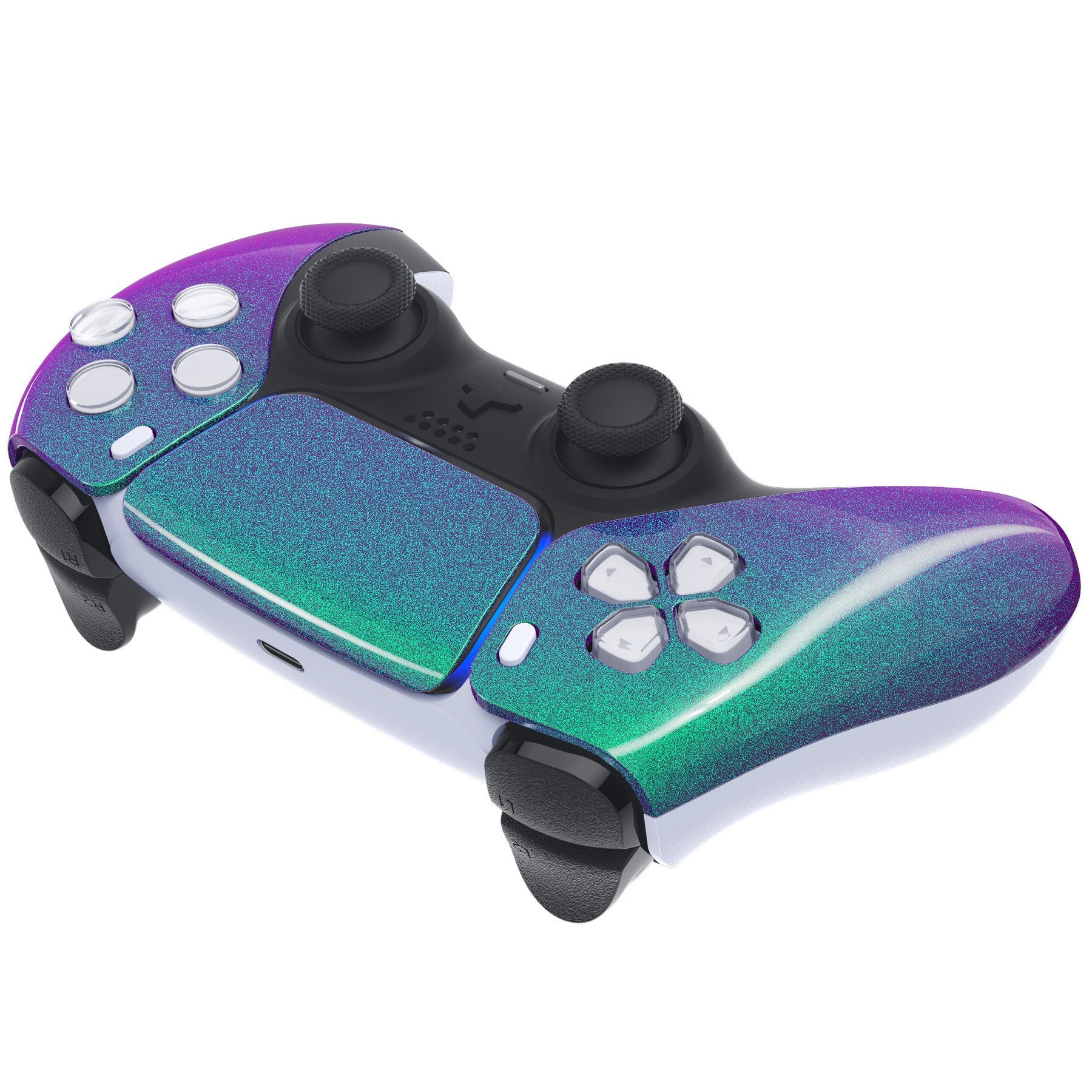 eXtremeRate Replacement Front Housing Shell with Touchpad Compatible with PS5 Controller BDM-010/020/030/040/050 - Chameleon Green Purple eXtremeRate