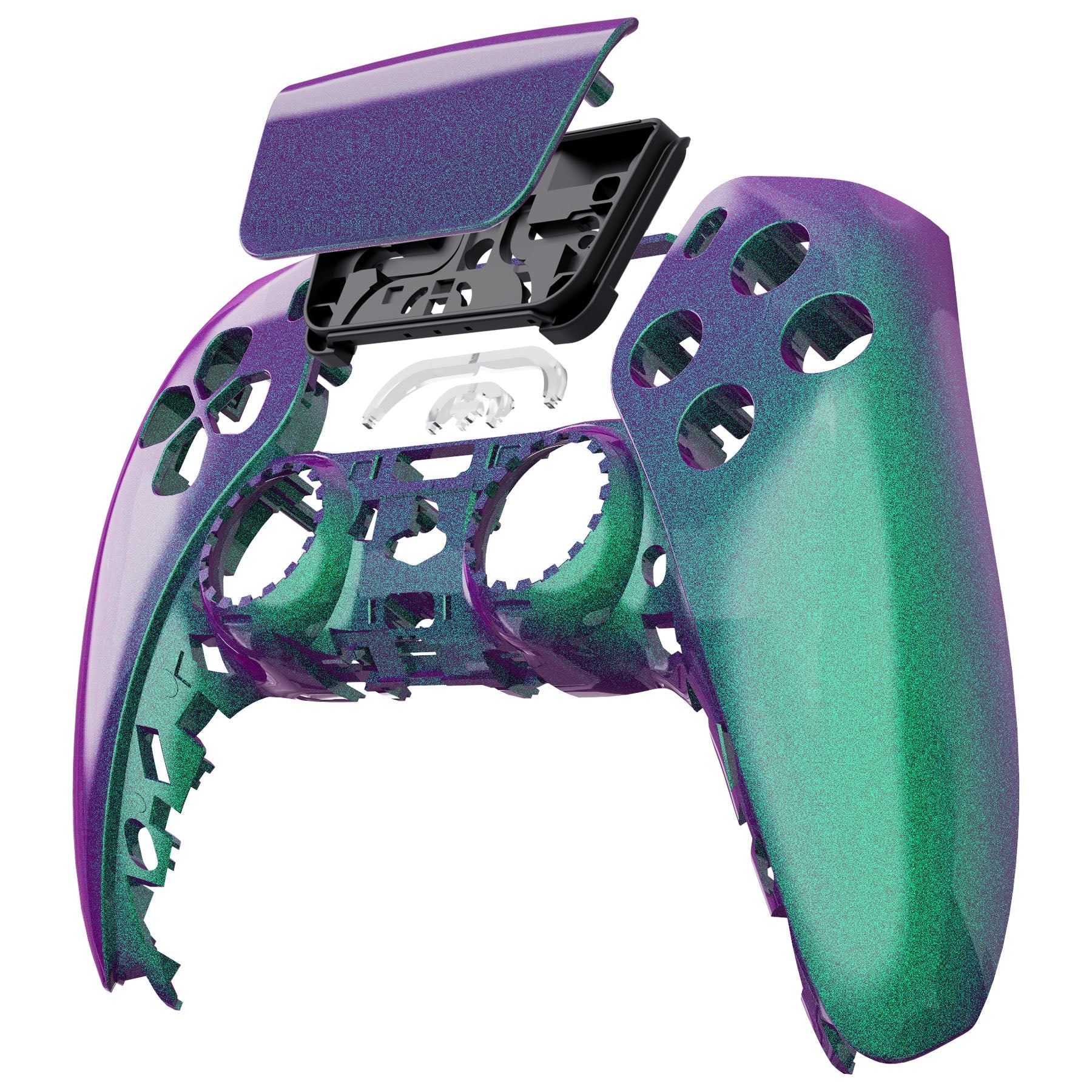 eXtremeRate Replacement Front Housing Shell with Touchpad Compatible with PS5 Controller BDM-010/020/030/040/050 - Chameleon Green Purple eXtremeRate