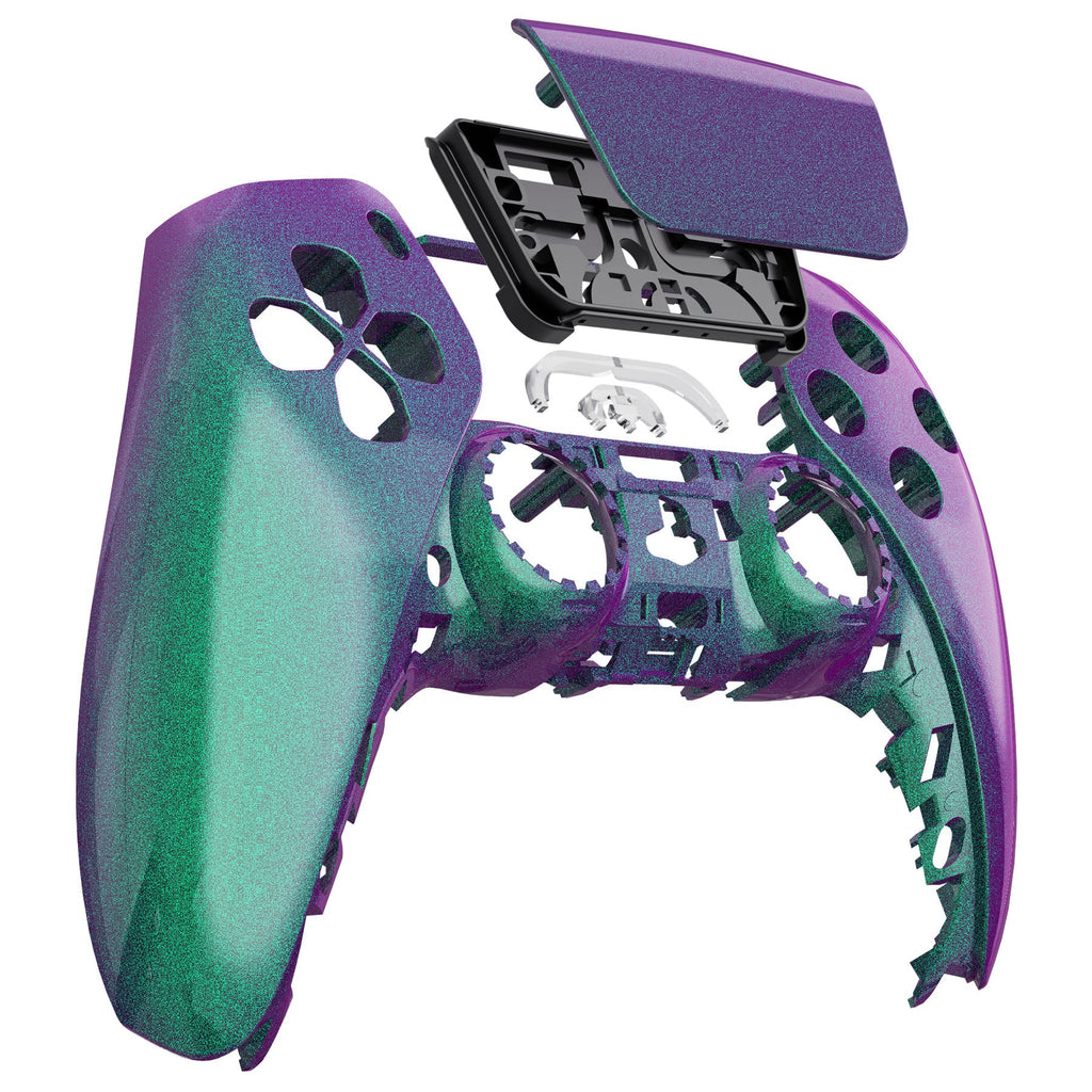 eXtremeRate Replacement Front Housing Shell with Touchpad Compatible with PS5 Controller BDM-010/020/030/040/050 - Chameleon Green Purple eXtremeRate