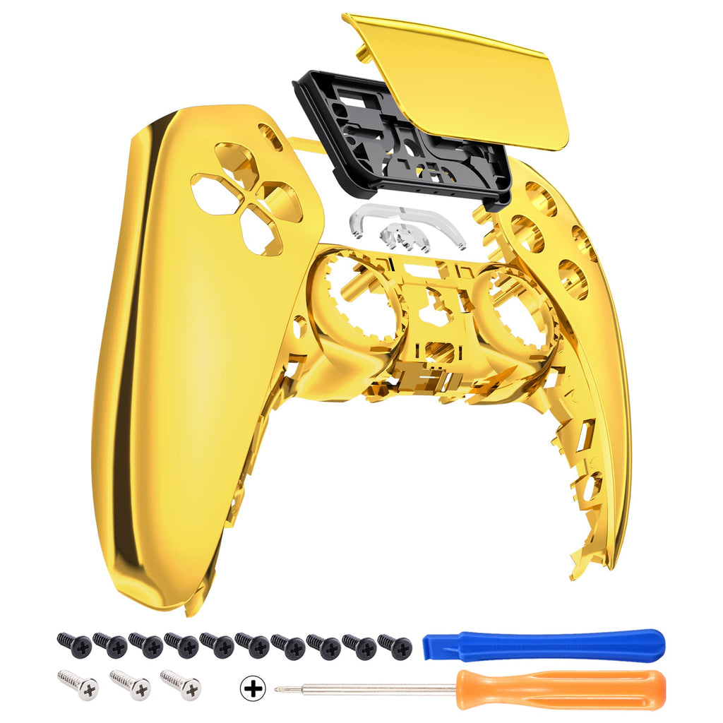 eXtremeRate Replacement Front Housing Shell with Touchpad Compatible with PS5 Controller BDM-010/020/030/040/050/060 - Chrome Gold eXtremeRate