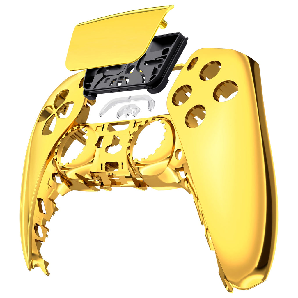 eXtremeRate Replacement Front Housing Shell with Touchpad Compatible with PS5 Controller BDM-010/020/030/040/050/060 - Chrome Gold eXtremeRate