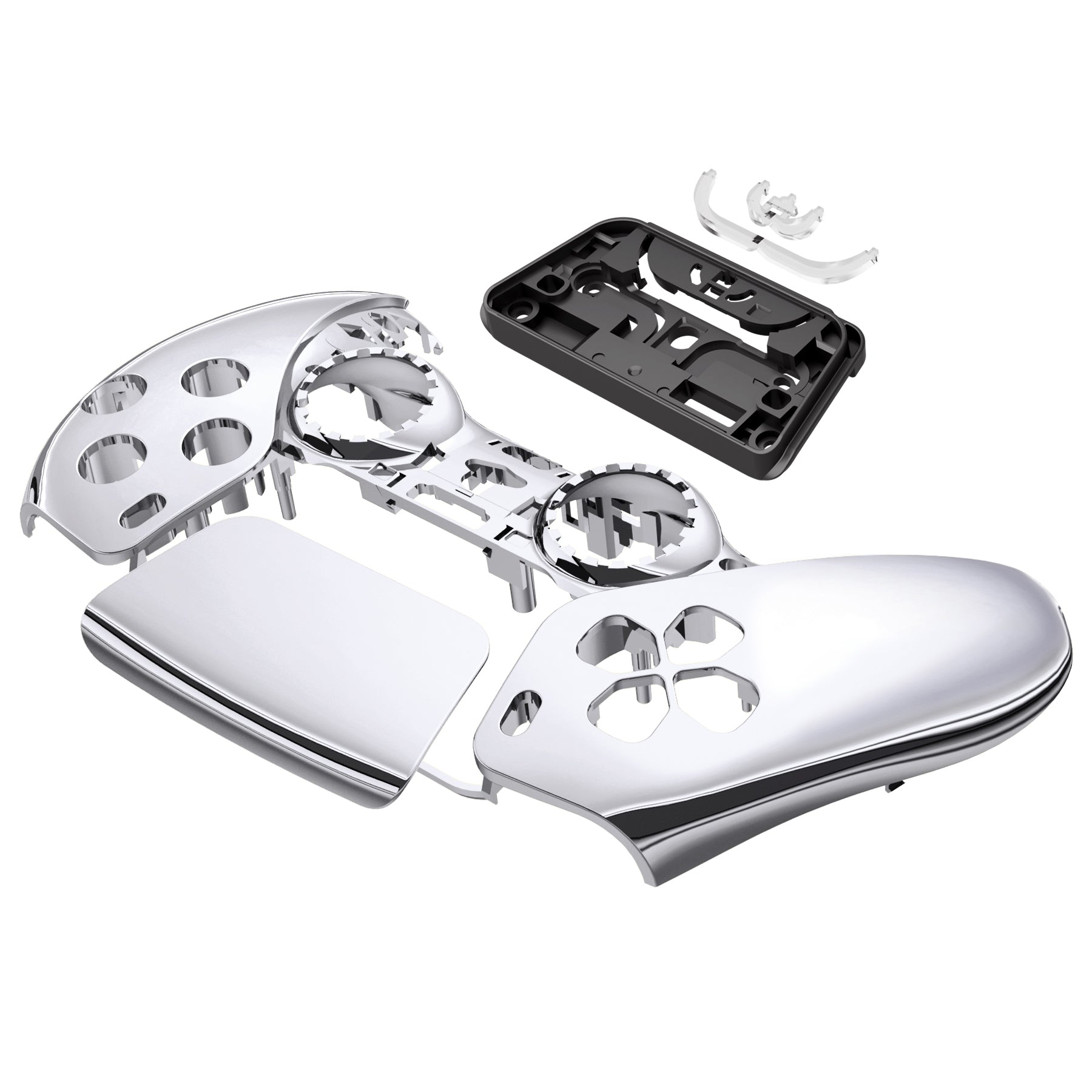 eXtremeRate Replacement Front Housing Shell with Touchpad Compatible with PS5 Controller BDM-010/020/030/040/050 - Chrome Silver eXtremeRate